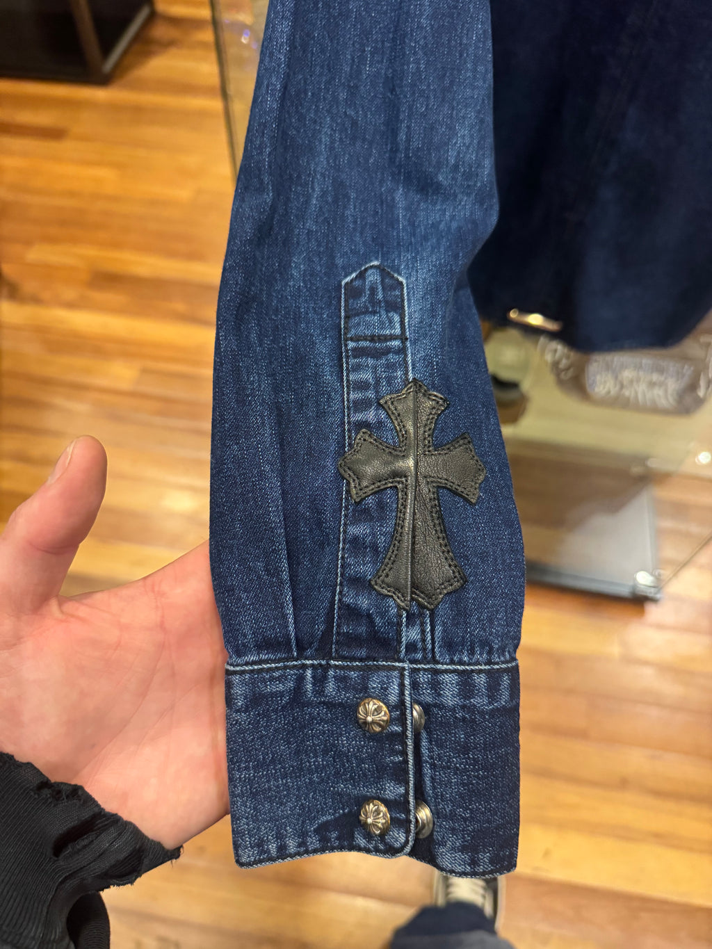 Chrome Hearts Denim Leather Patch Button Down Shirt