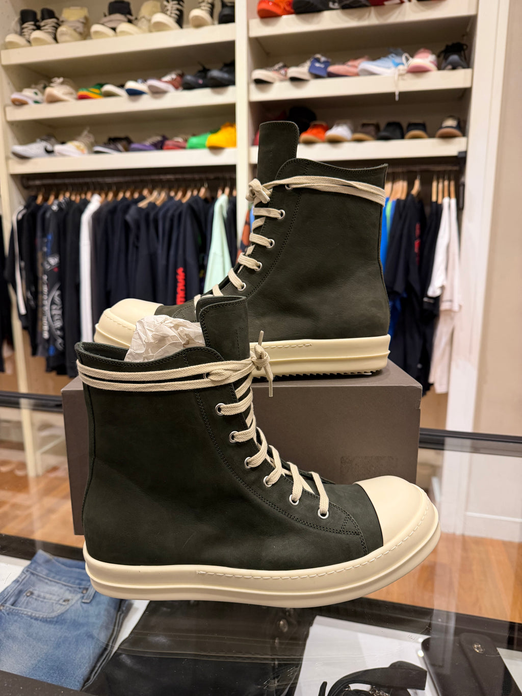 Rick Owens DRKSHDW Ramone High Top - Dark Green / Milk