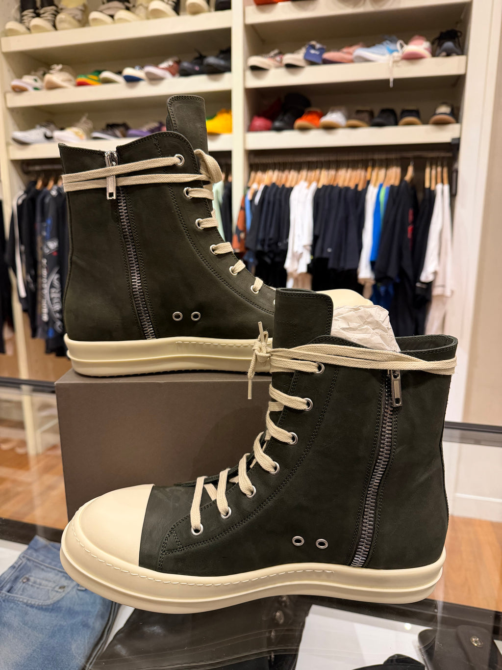 Rick Owens DRKSHDW Ramone High Top - Dark Green / Milk