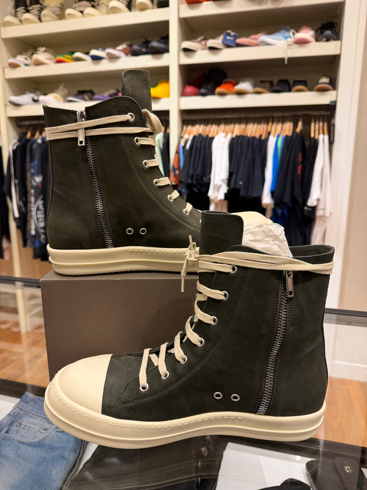 Rick Owens DRKSHDW Ramone High Top - Dark Green / Milk