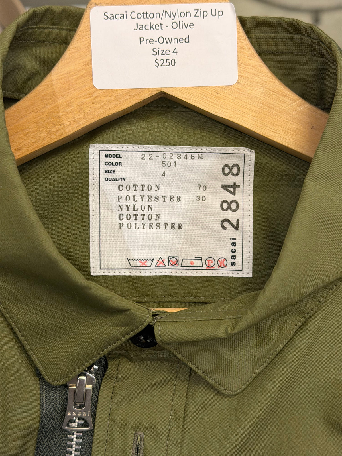 Sacai Cotton/Nylon Zip Up Jacket - Olive
