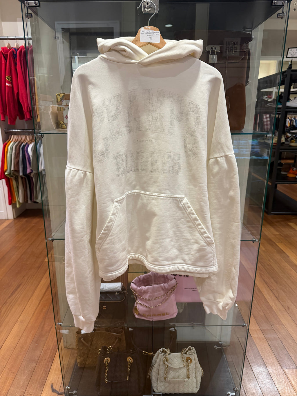 Balenciaga Champs Elysses Logo Pullover Hoodie - White