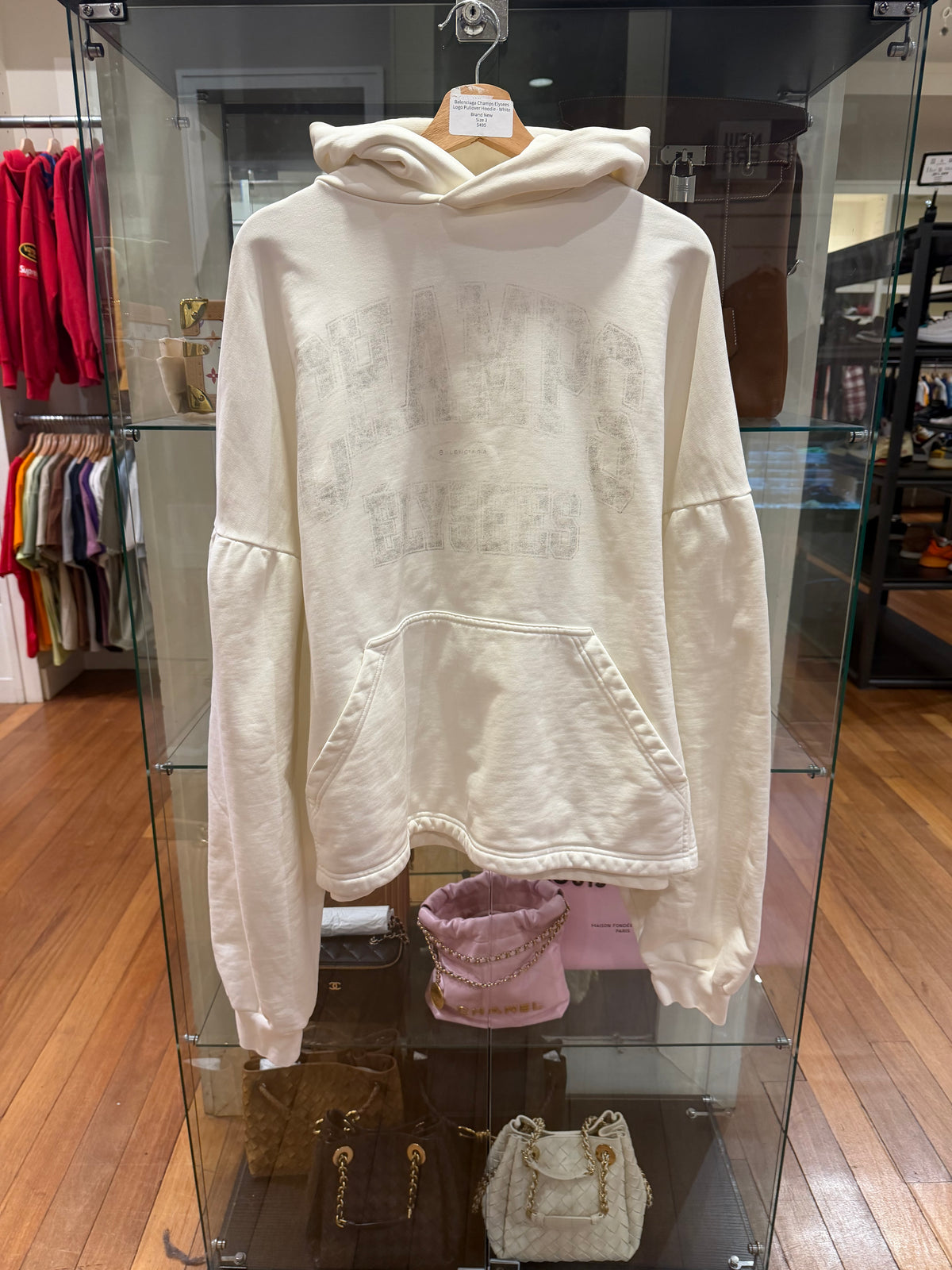 Balenciaga Champs Elysses Logo Pullover Hoodie - White