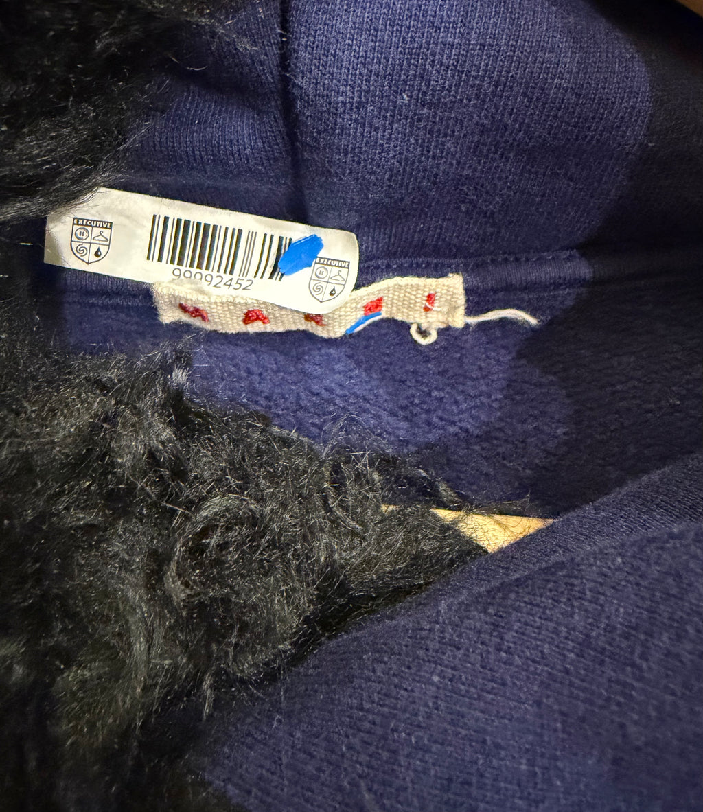 Marni Logo Emroidered Faux Fur Hoodie - Navy