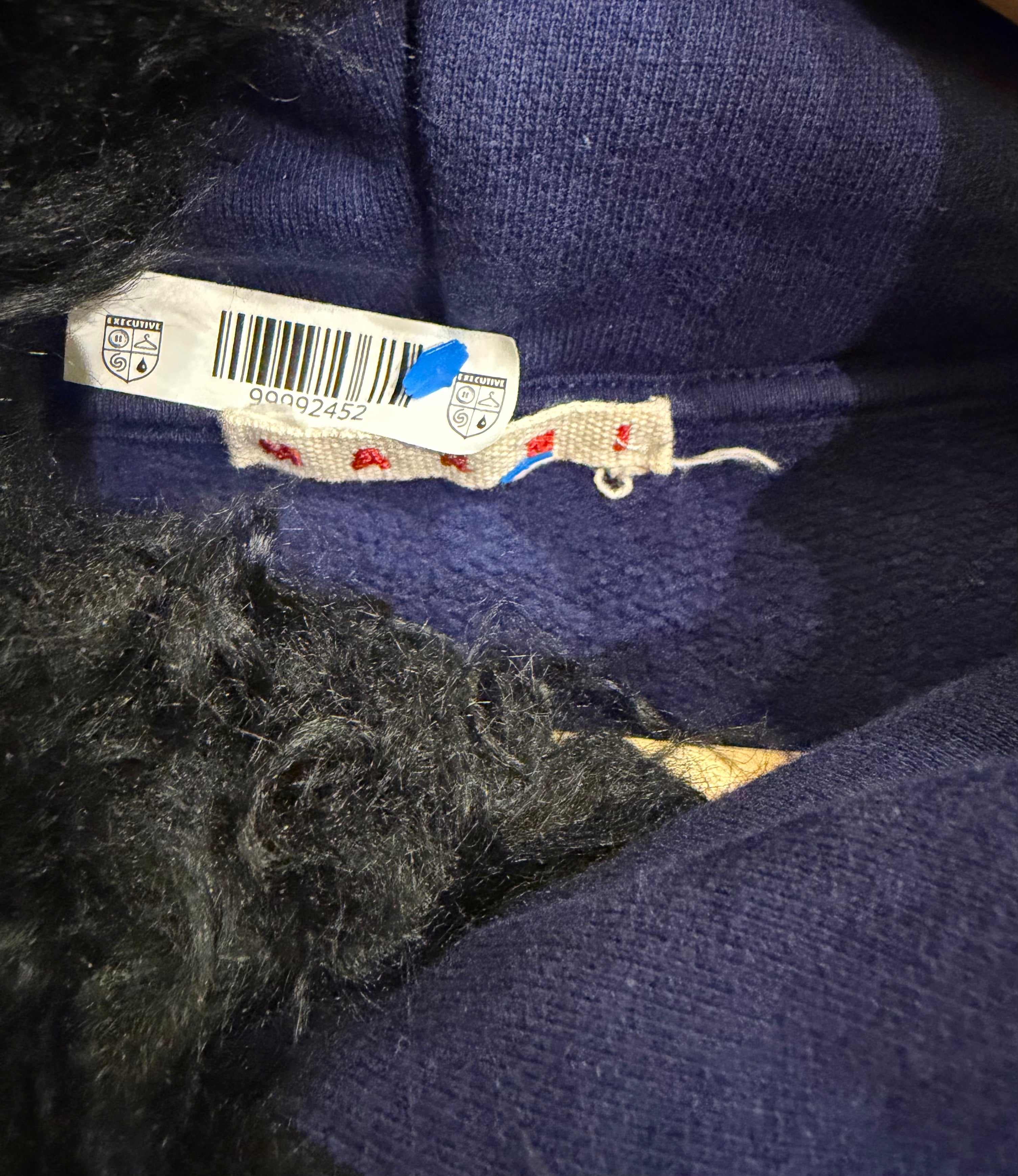 Marni Logo Emroidered Faux Fur Hoodie - Navy
