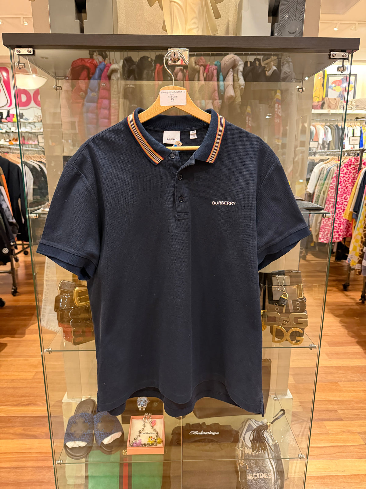 Burberry Ribbed Polo Shirt - Navy