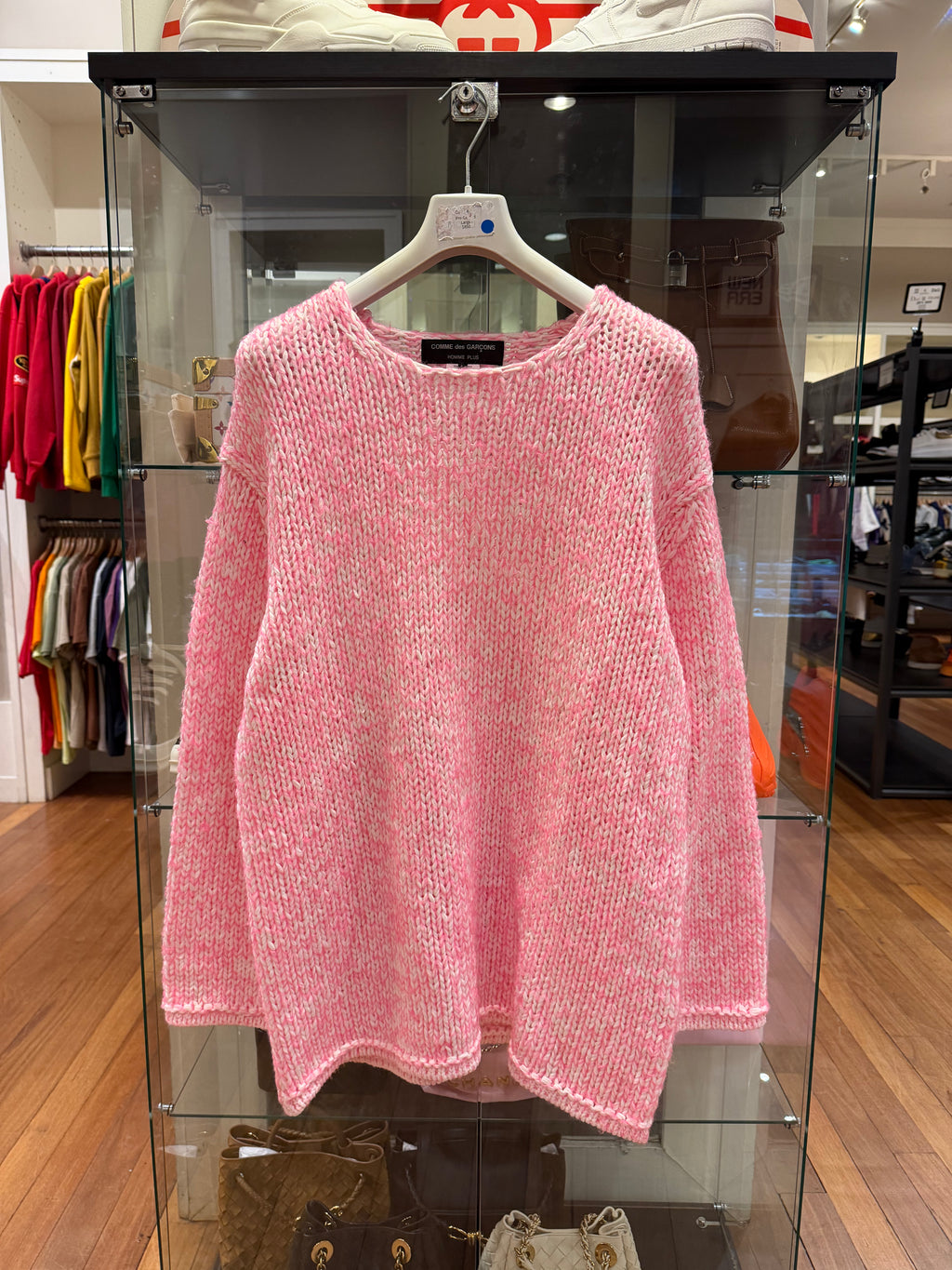 Comme des Garçons Homme Plus Pink Loose-Knit Crewneck Sweater