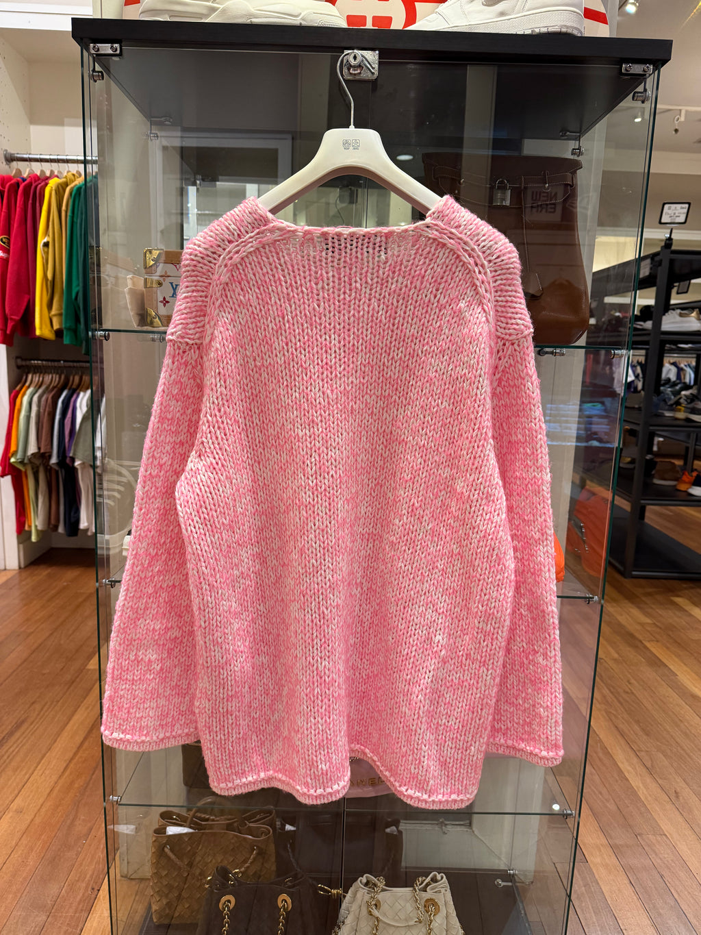 Comme des Garçons Homme Plus Pink Loose-Knit Crewneck Sweater