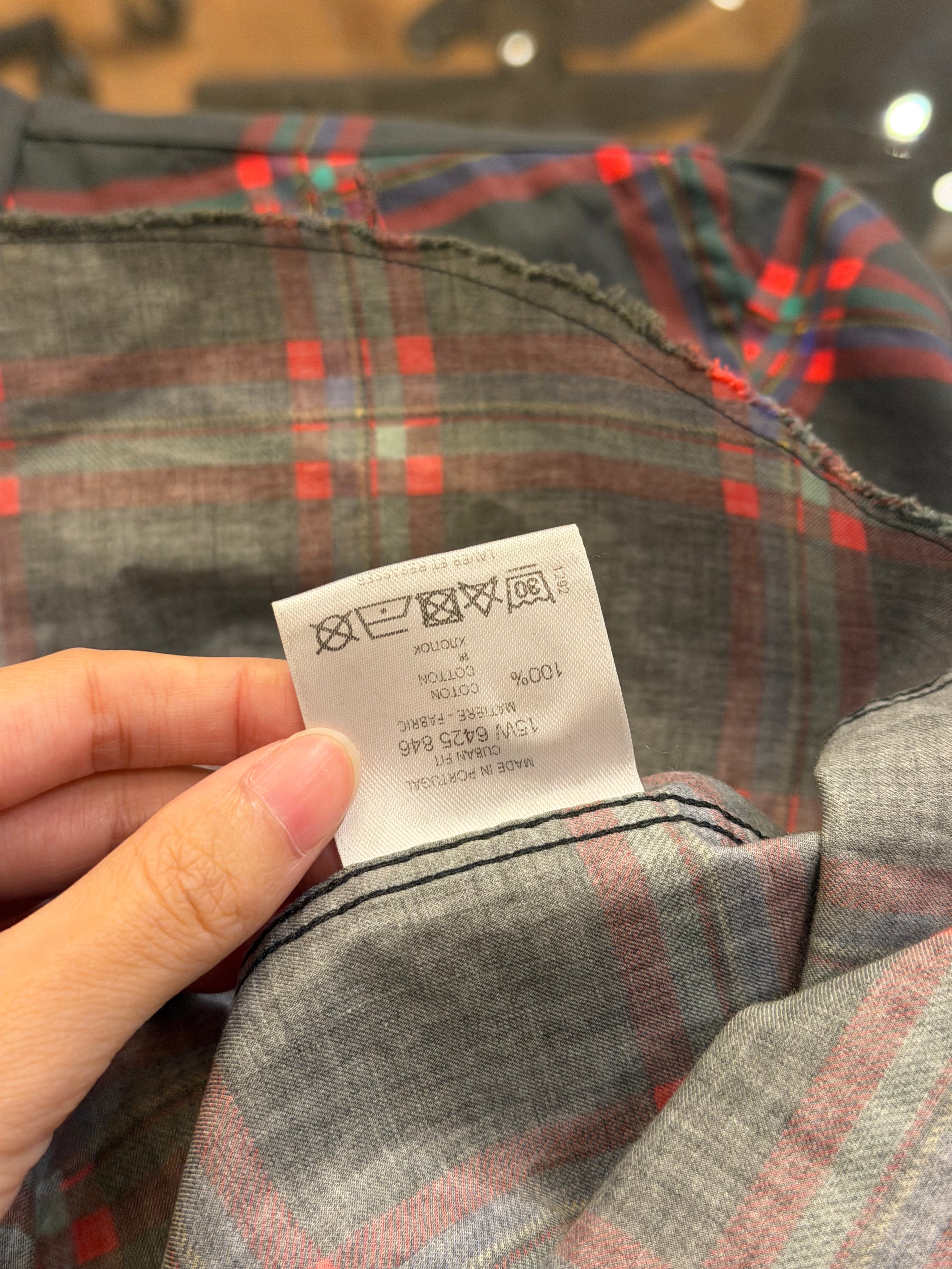 Givenchy Bleached Star Plaid Button Down Shirt -Black/Red