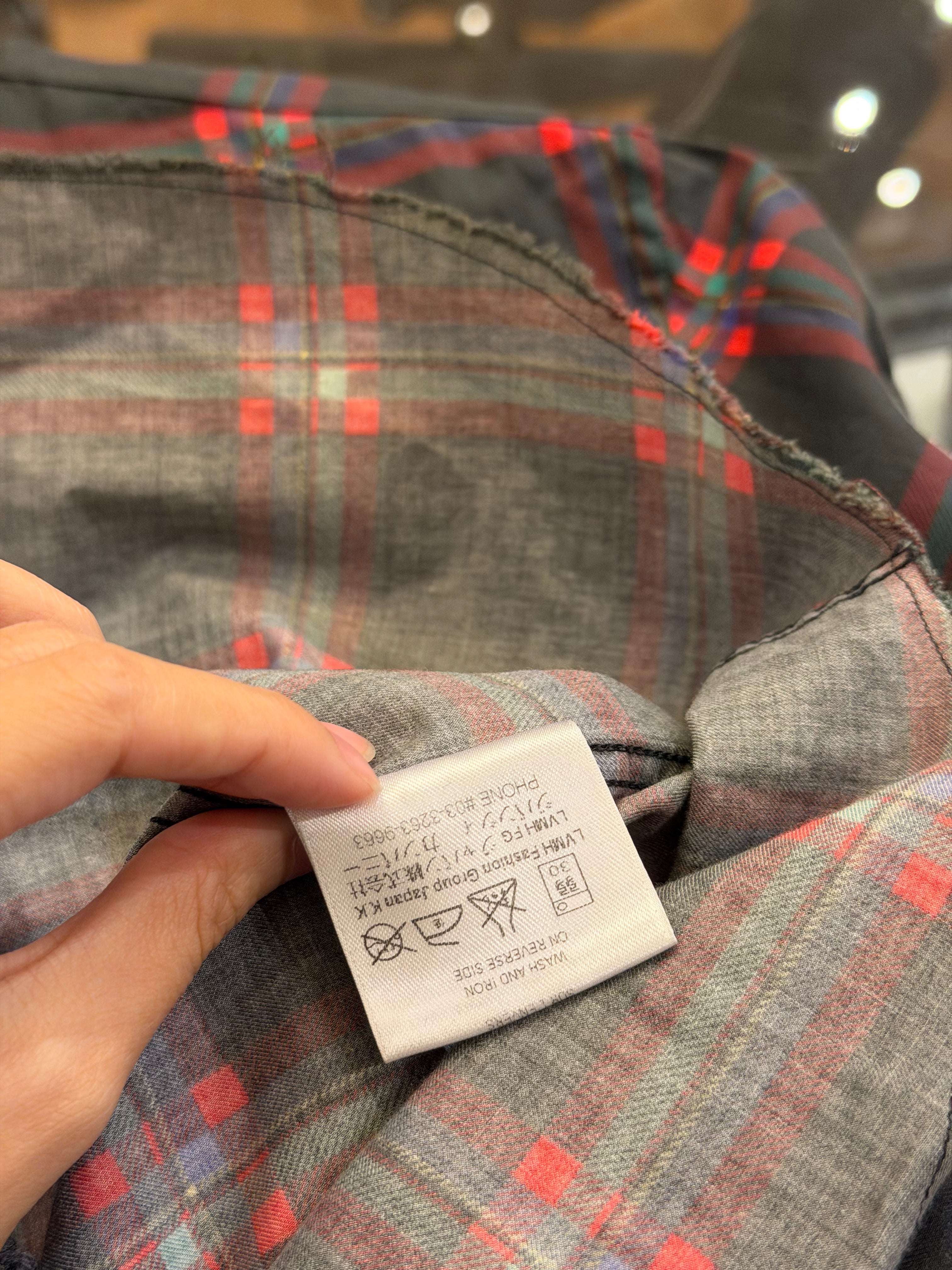 Givenchy Bleached Star Plaid Button Down Shirt -Black/Red