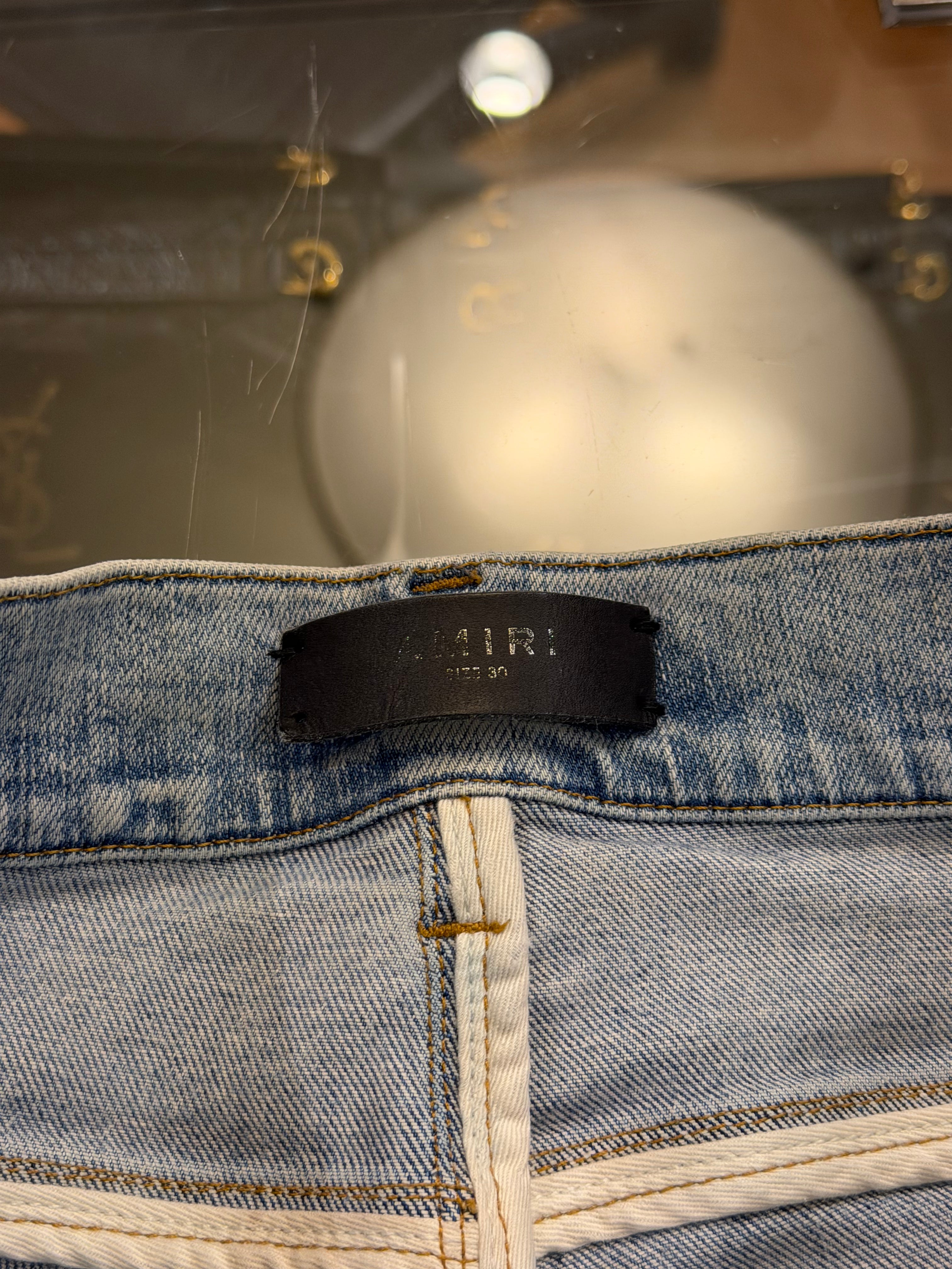 Amiri Embroidery Paisly Distressed Jeans - Blue