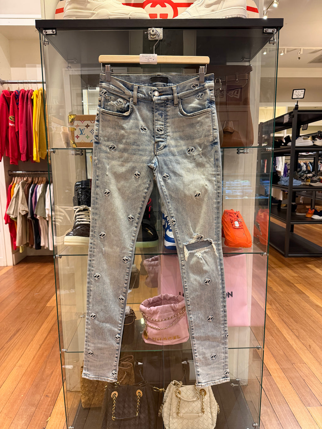Amiri Embroidery Paisly Distressed Jeans - Blue