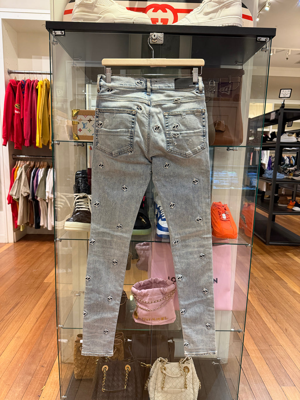 Amiri Embroidery Paisly Distressed Jeans - Blue