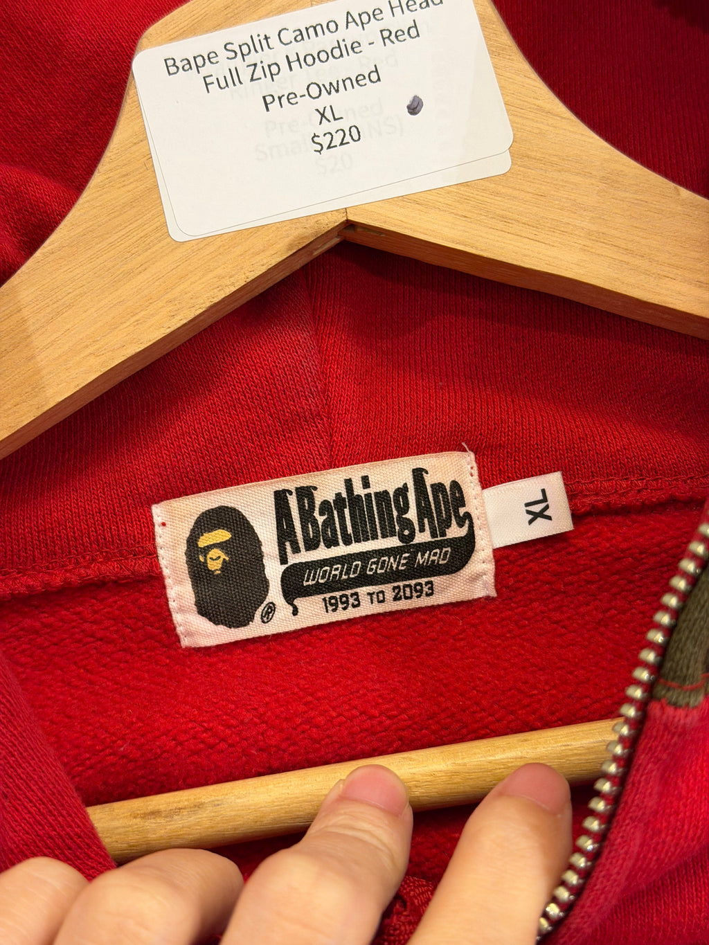 Bape Split Camo Ape Head Full Zip Hoodie - Red