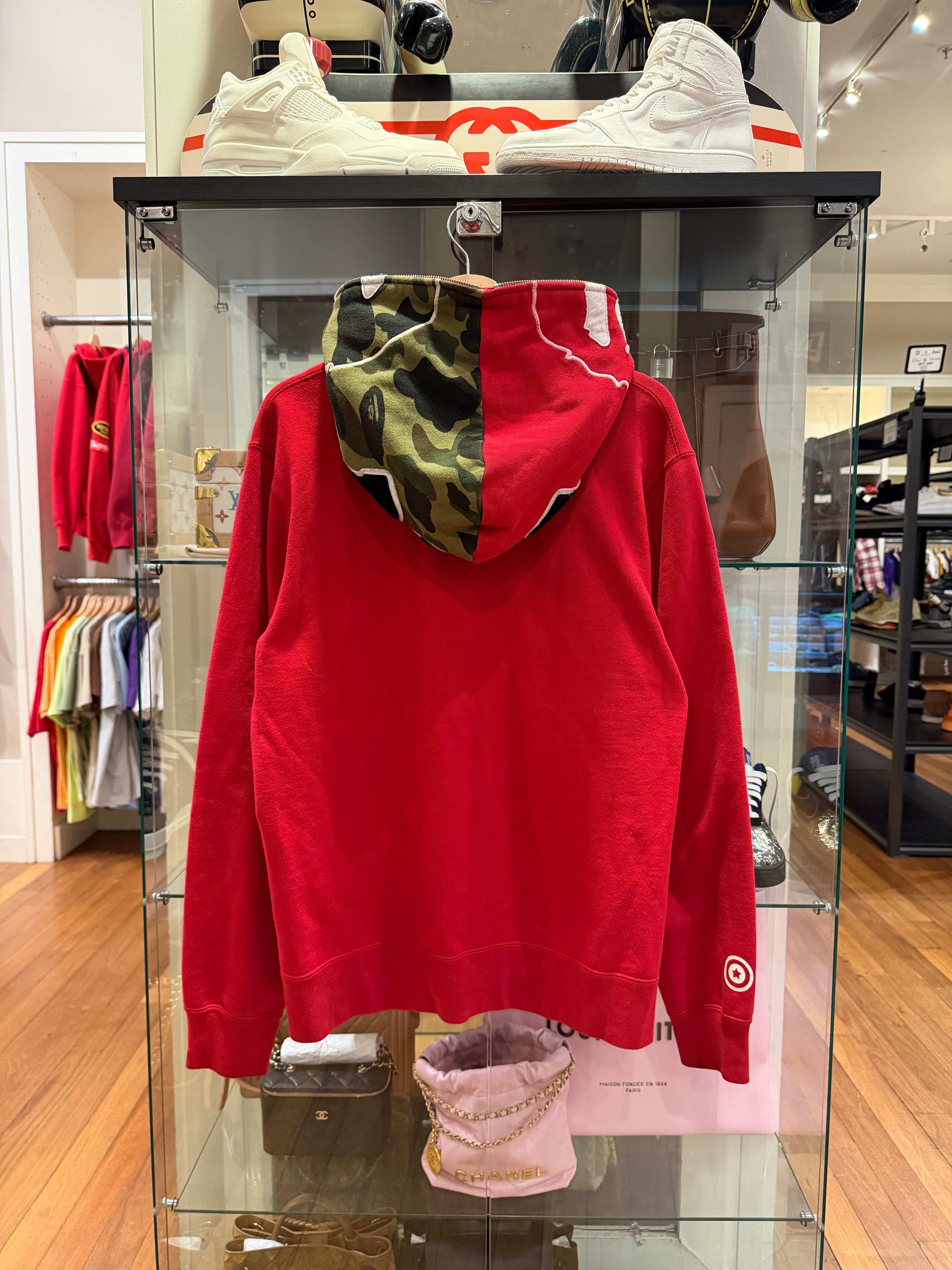 Bape Split Camo Ape Head Full Zip Hoodie - Red