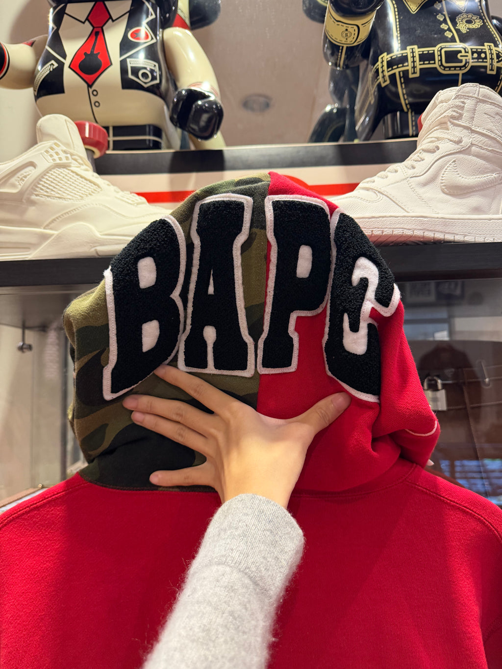 Bape Split Camo Ape Head Full Zip Hoodie - Red