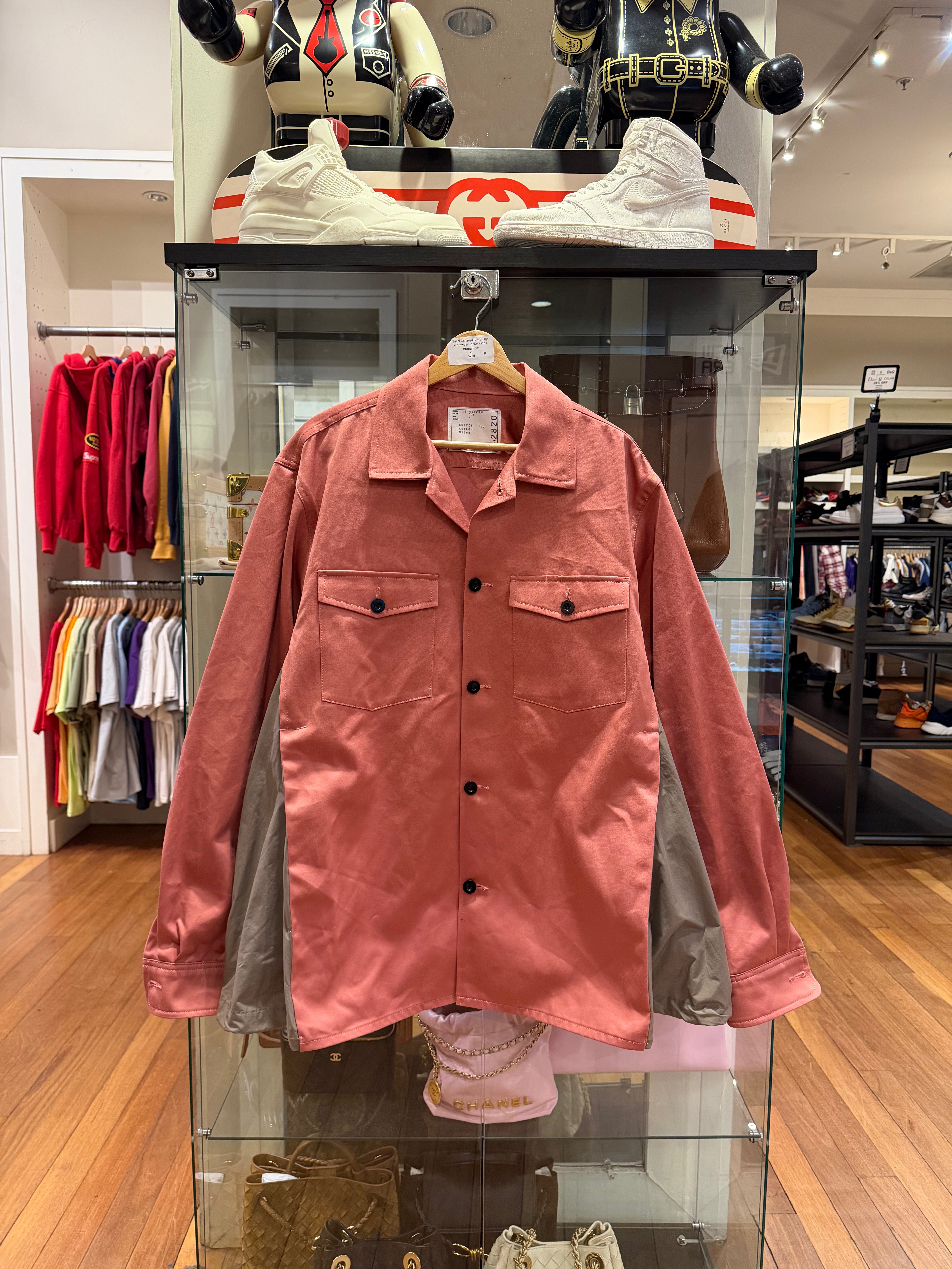 Sacai Collared Button Up Workwear Jacket - Pink
