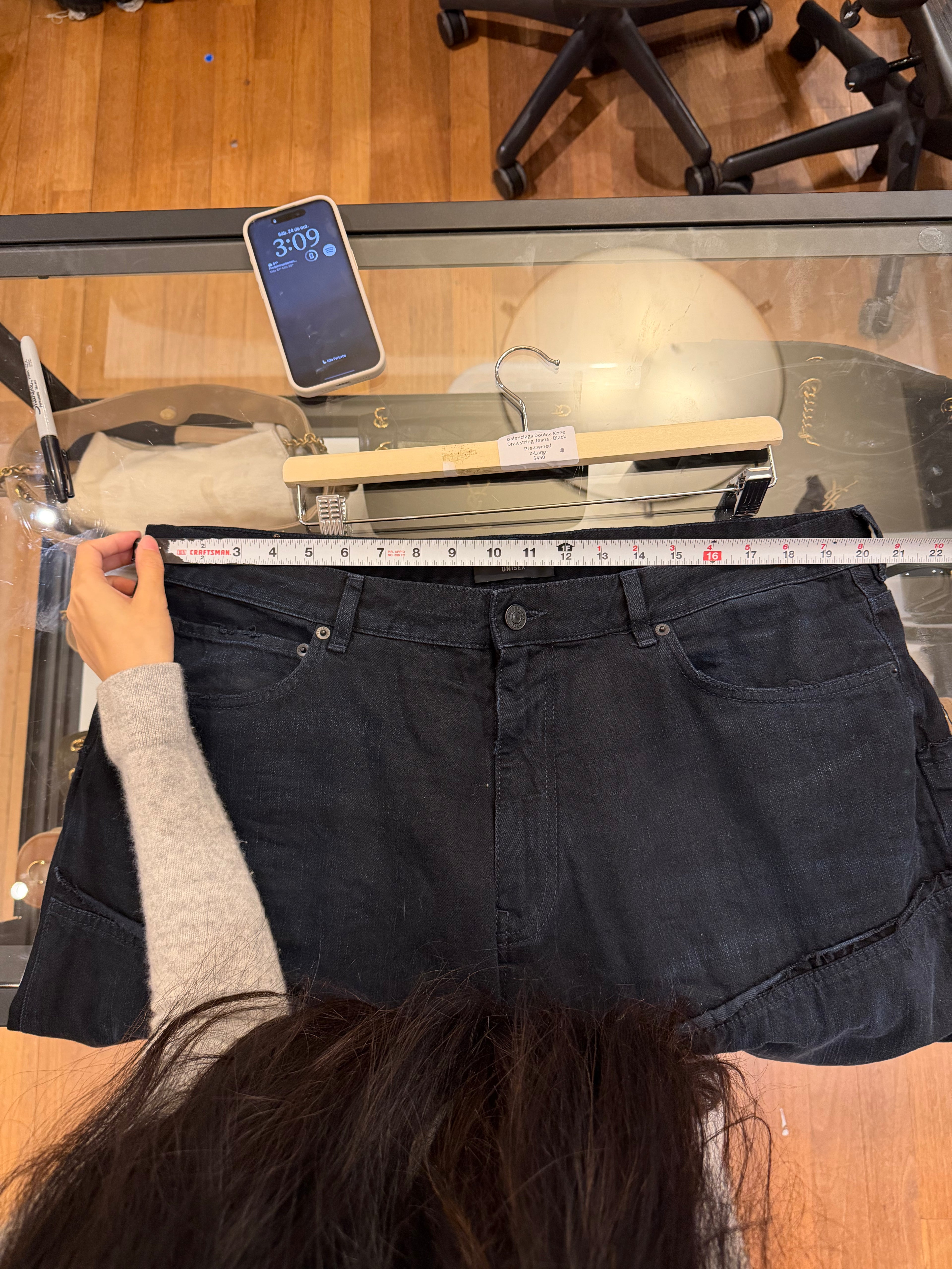 Balenciaga Double Knee Drawstring Jeans - Black