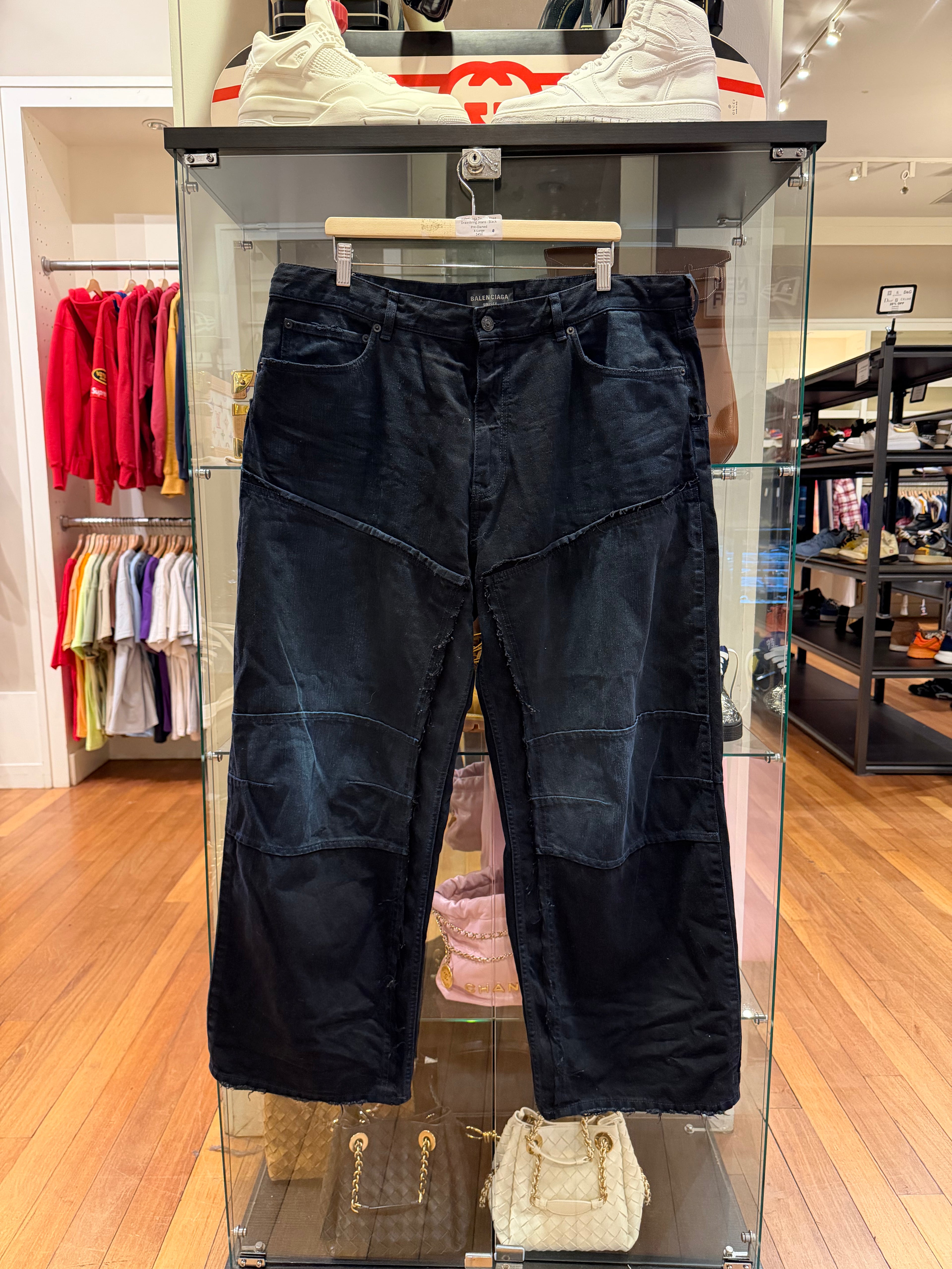 Balenciaga Double Knee Drawstring Jeans - Black