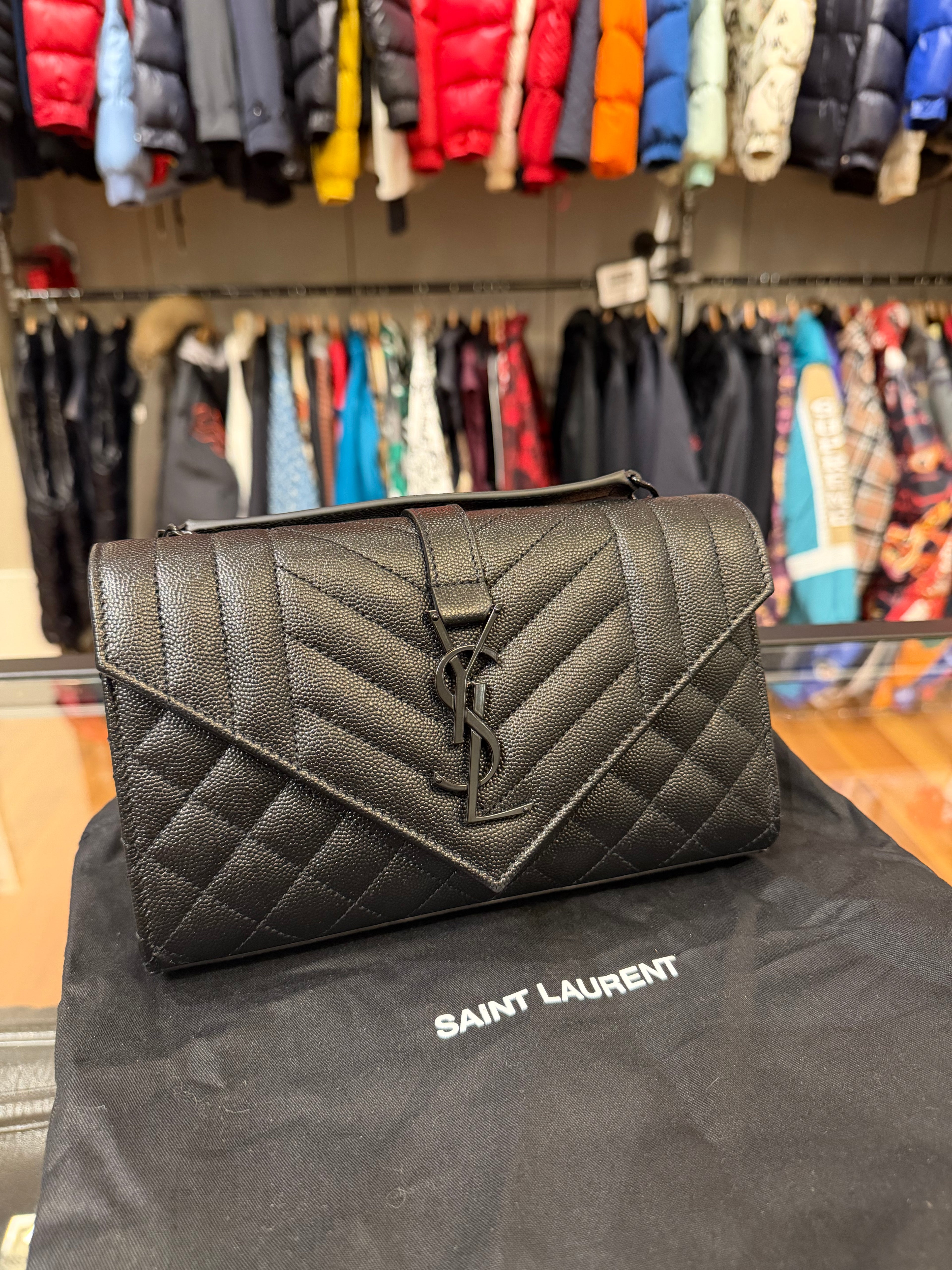 Saint Laurent Envelope Small Bag in Mix Matelassé Grain De Poudre Embossed Leather