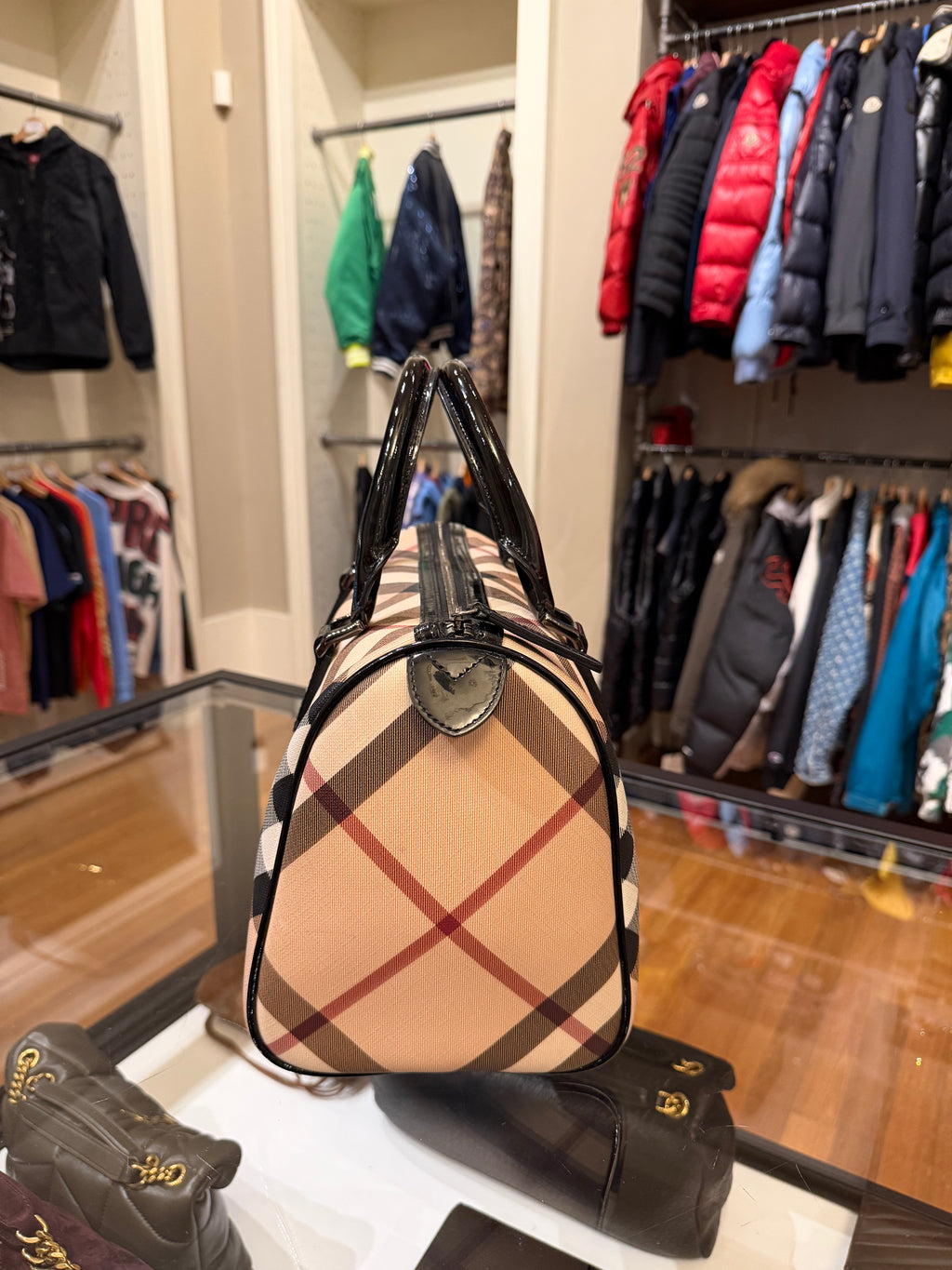 Burberry Supernova Check Patent Small Chester Bowling Bag