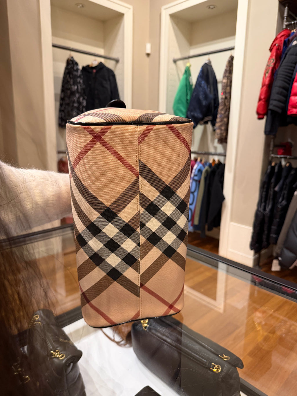 Burberry Supernova Check Patent Small Chester Bowling Bag