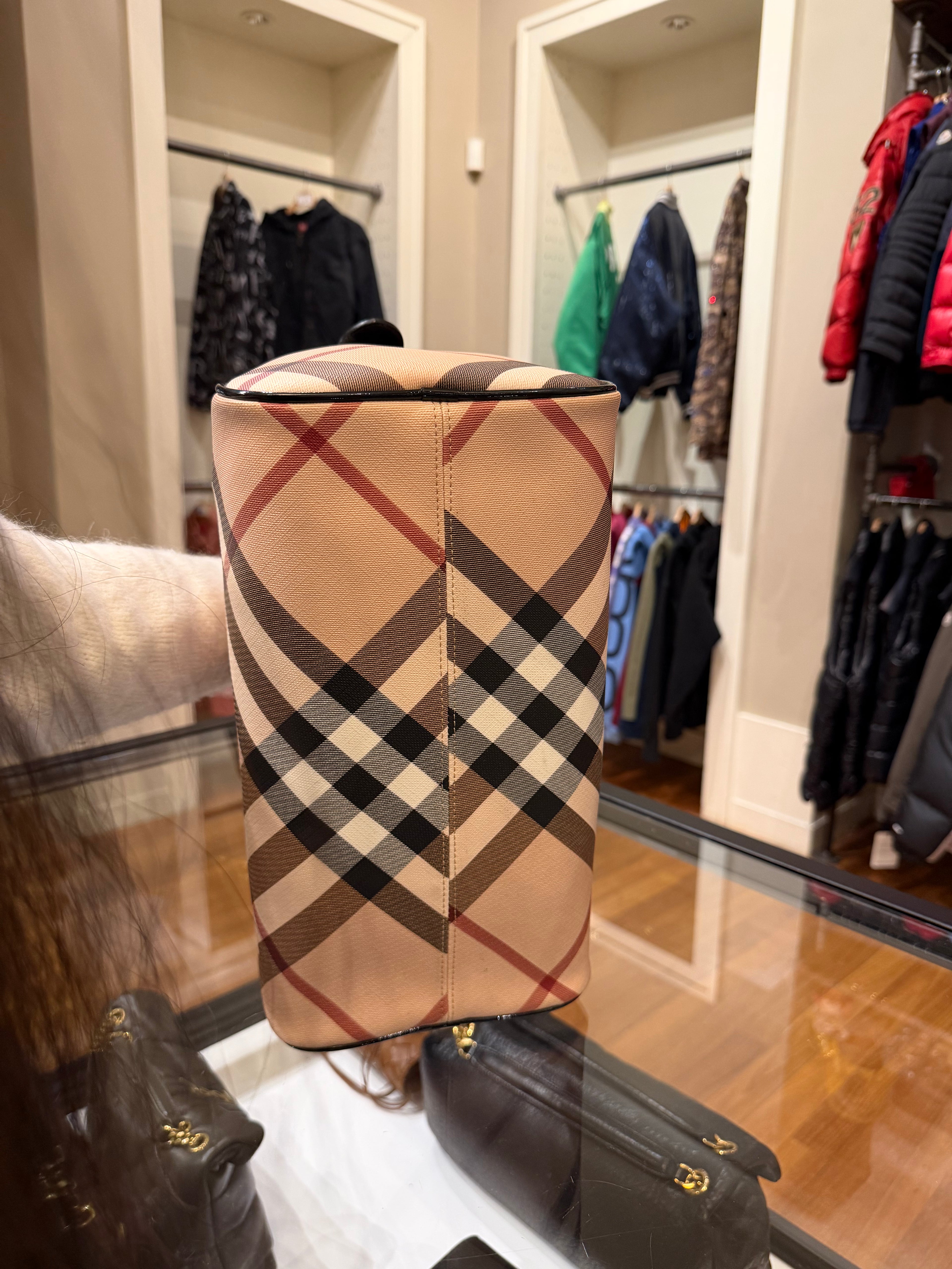 Burberry Supernova Check Patent Small Chester Bowling Bag