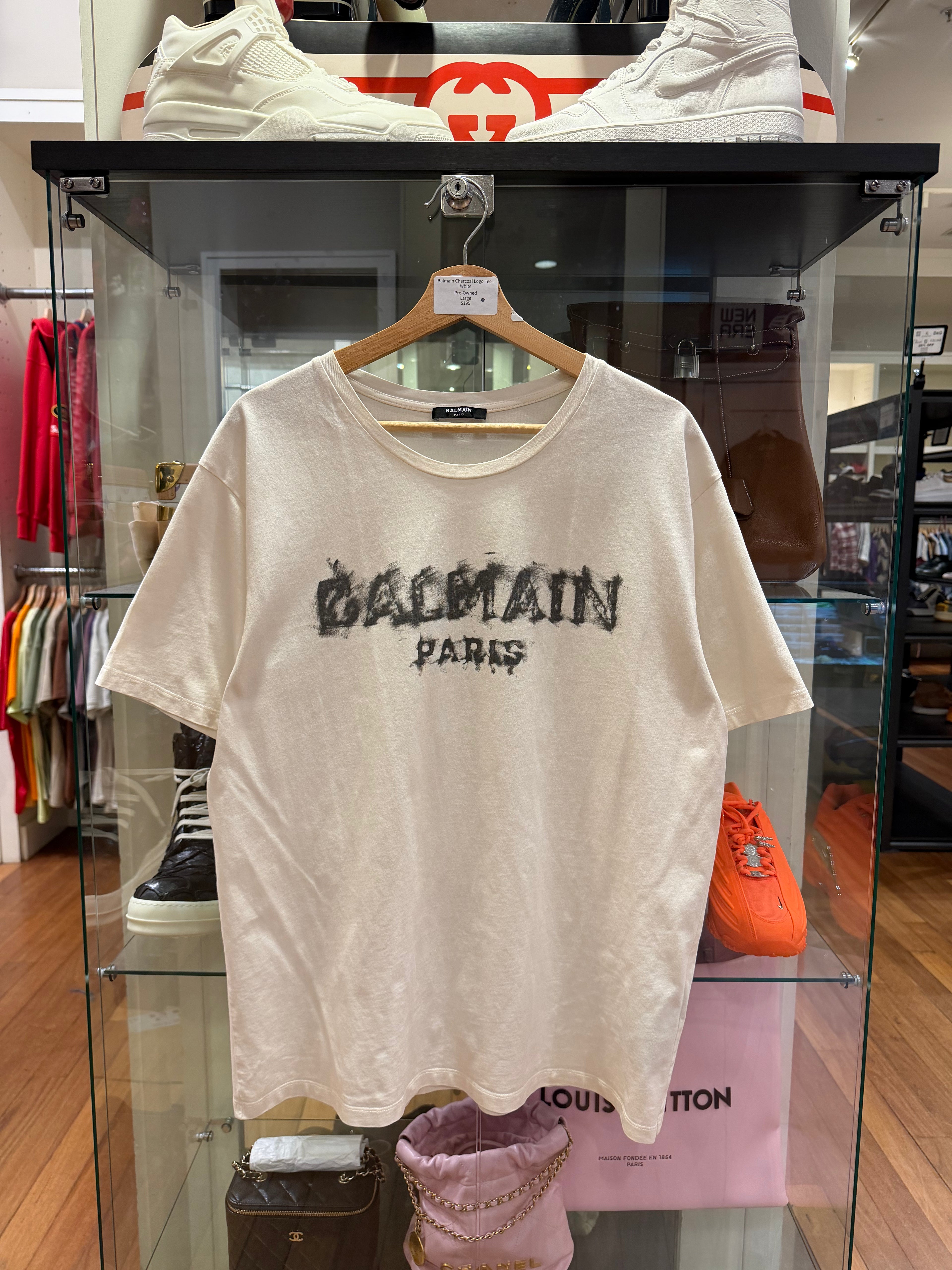 Balmain Charcoal Logo Tee -White