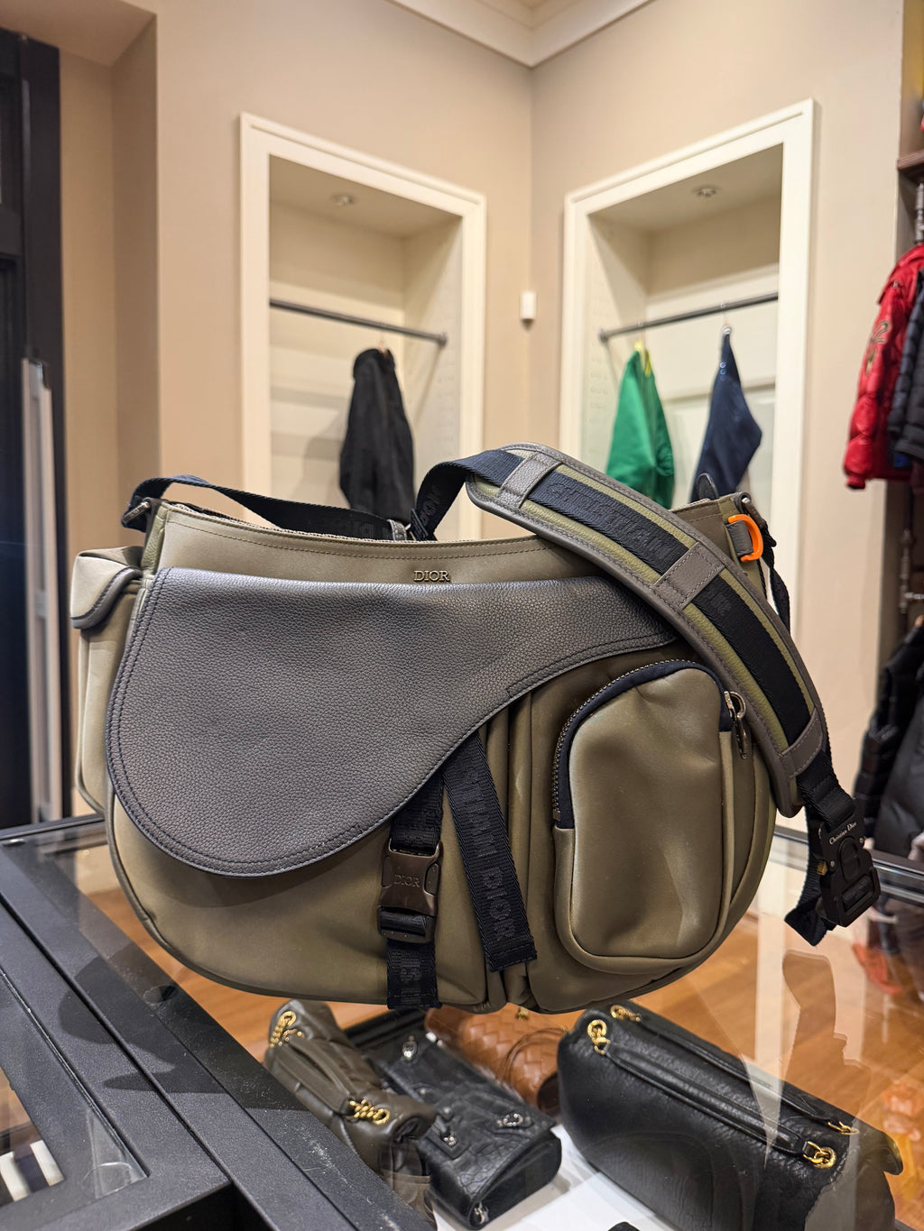 Dior x Sacai Saddle Soft Bag - Green/Black Hardware