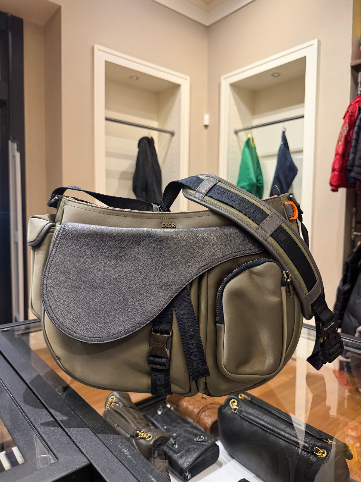 Dior x Sacai Saddle Soft Bag - Green/Black Hardware