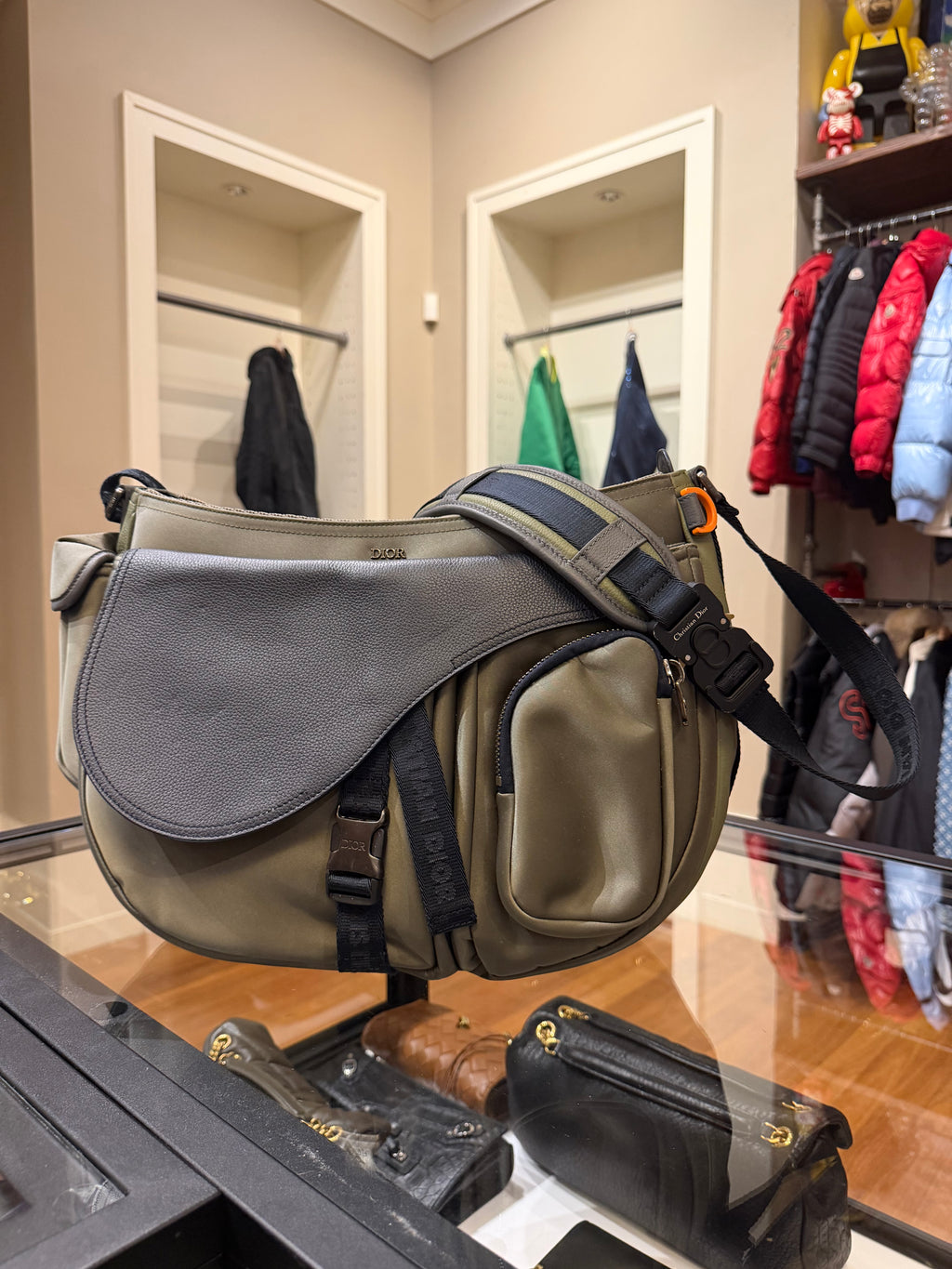 Dior x Sacai Saddle Soft Bag - Green/Black Hardware