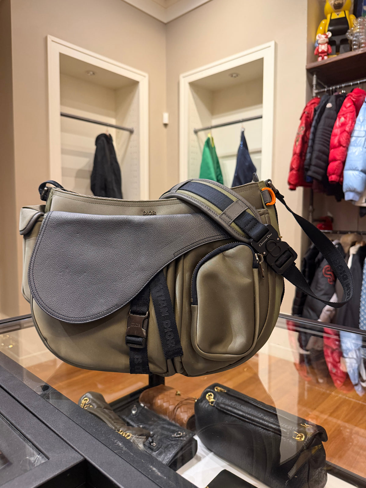 Dior x Sacai Saddle Soft Bag - Green/Black Hardware