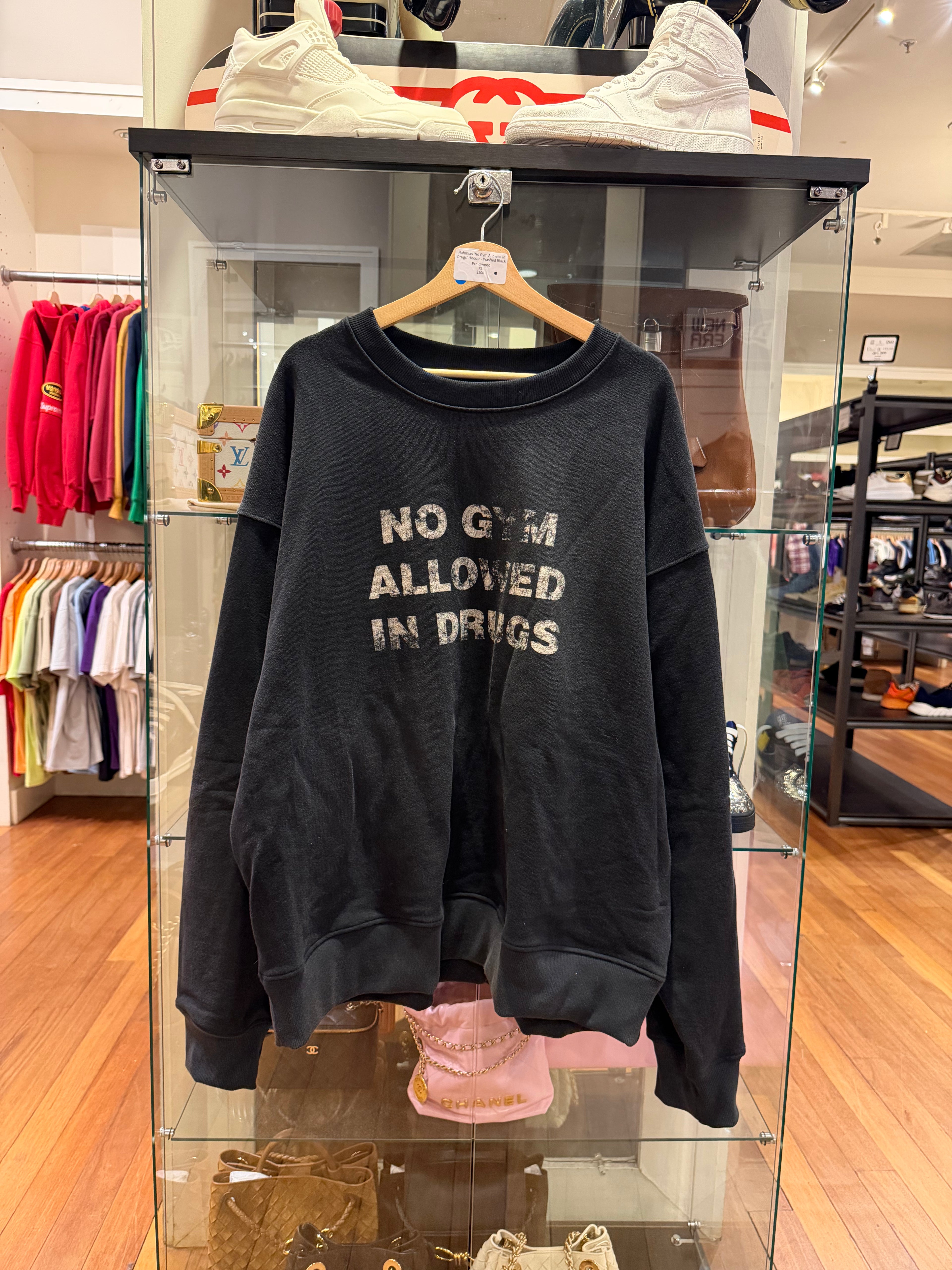 Nahmias 'No Gym Allowed in Drugs' Hoodie - Washed Black