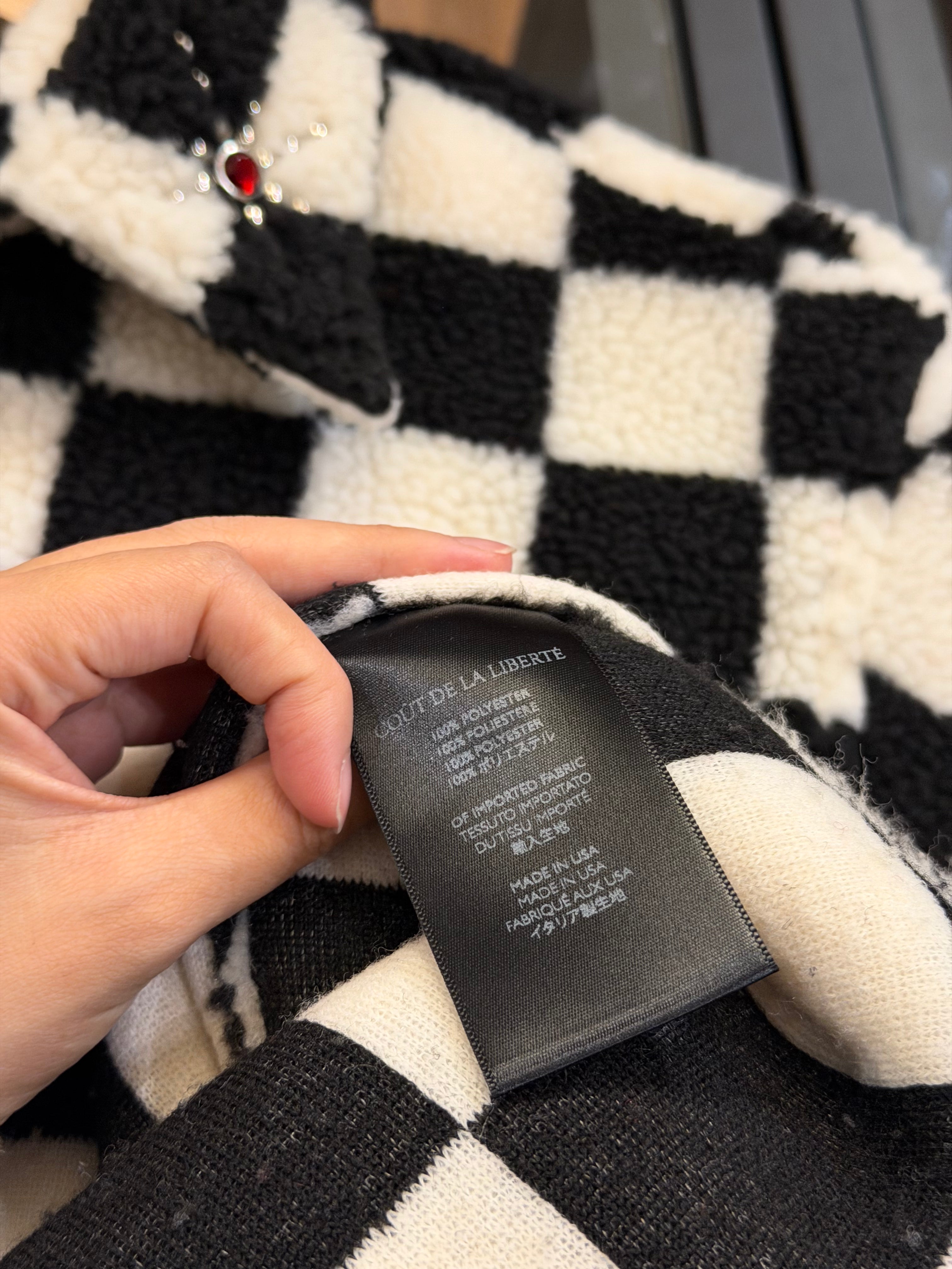 Cout De Liberte Studded Checkered Sherpa Fleece -Black/White