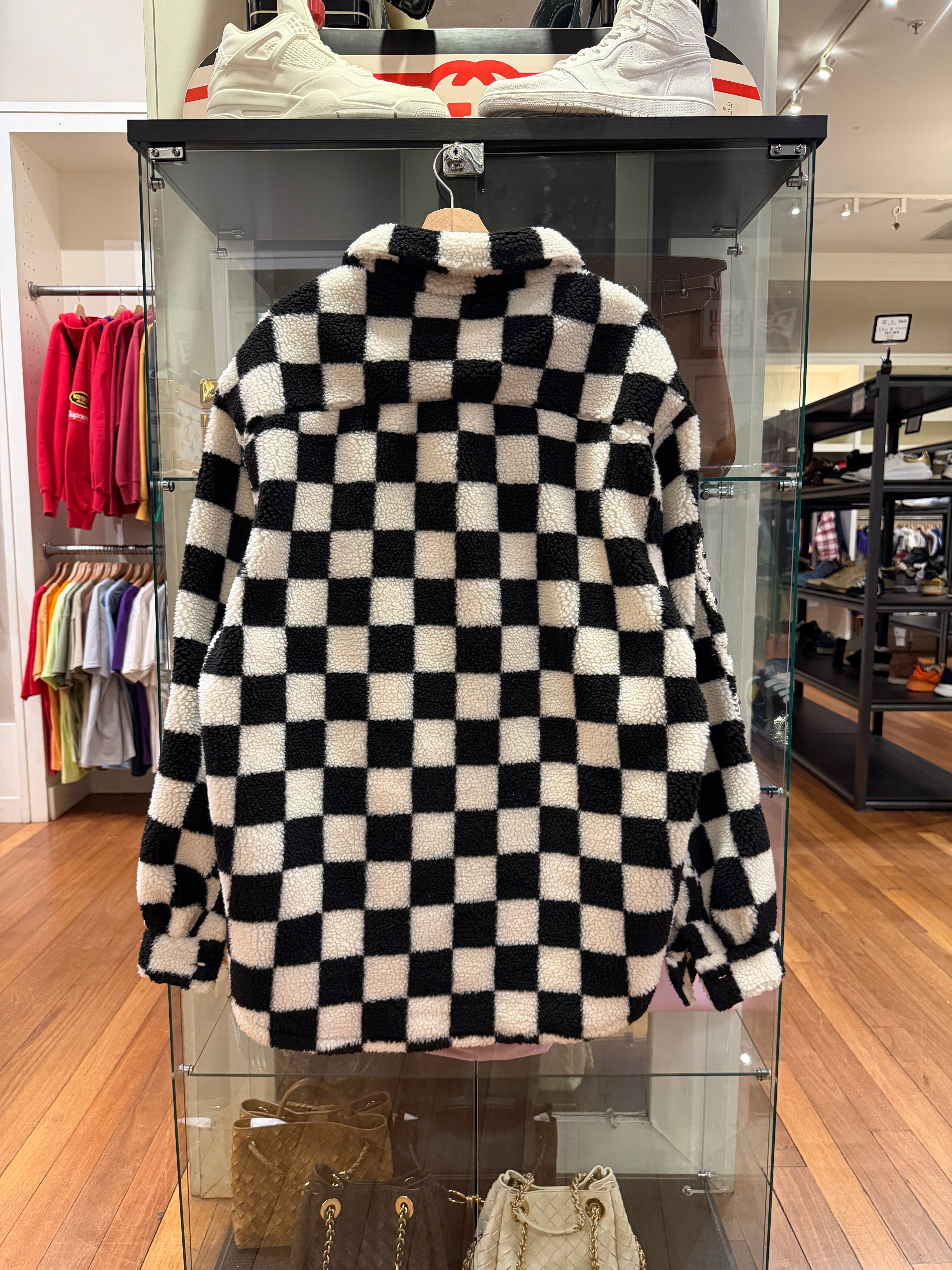 Cout De Liberte Studded Checkered Sherpa Fleece -Black/White