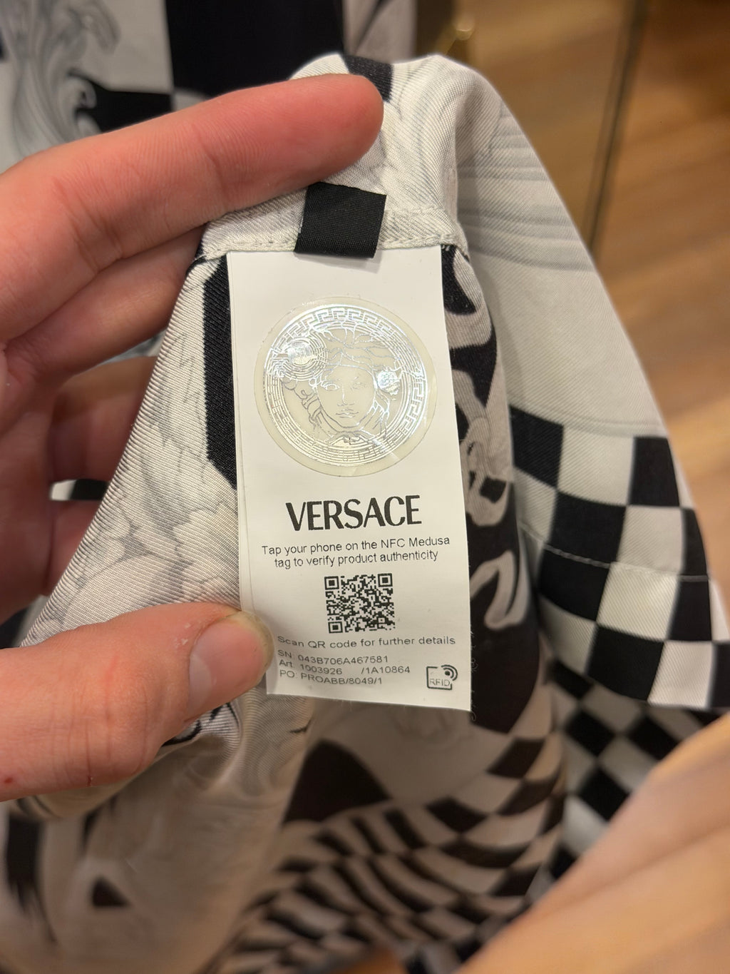 Versace Medusa Checkered Short Sleeve Silk Shirt