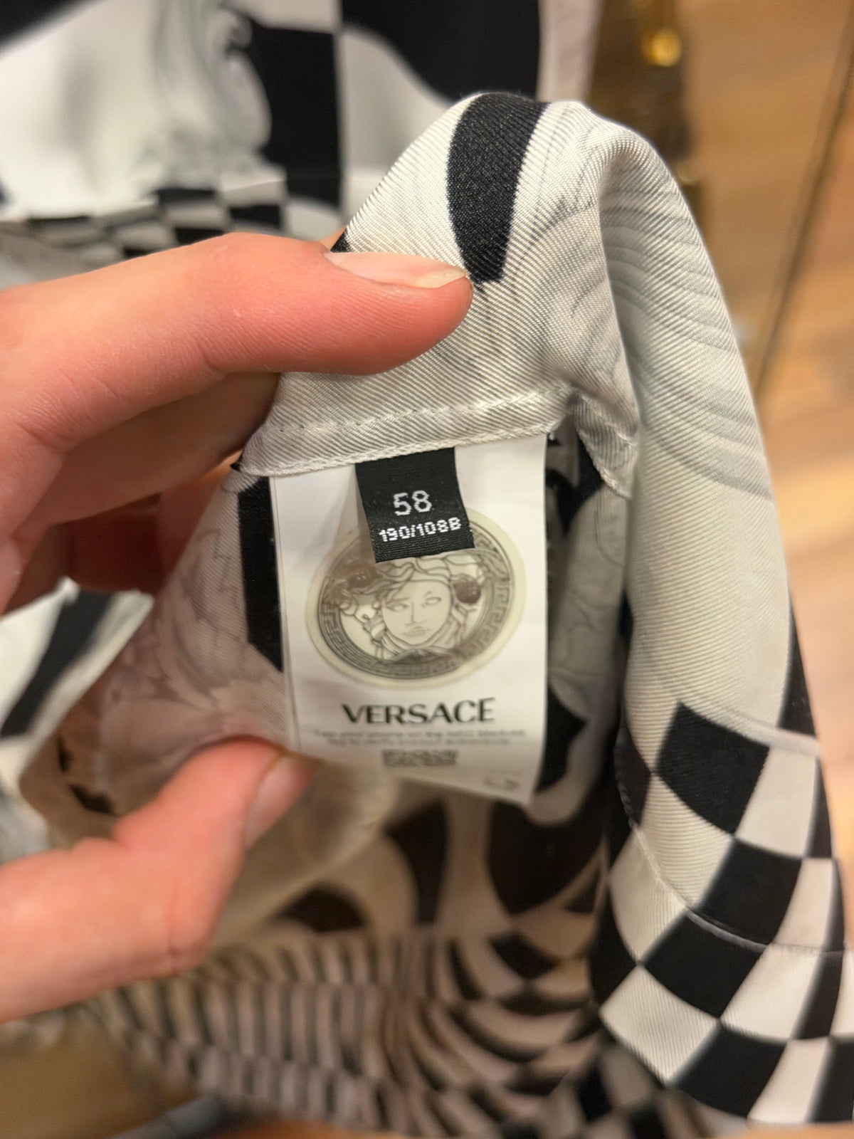 Versace Medusa Checkered Short Sleeve Silk Shirt