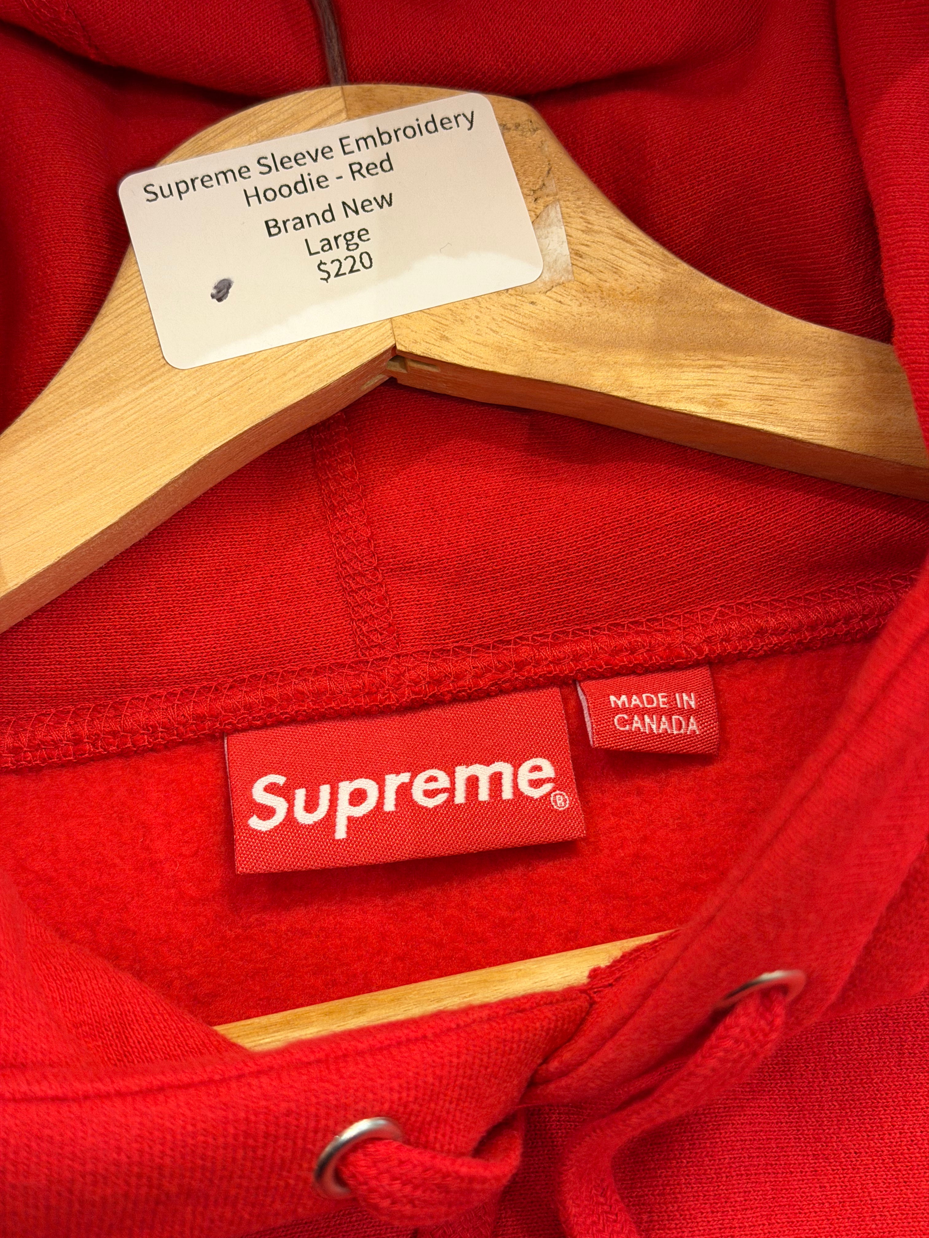 Supreme Sleeve Embroidery Hoodie - Red