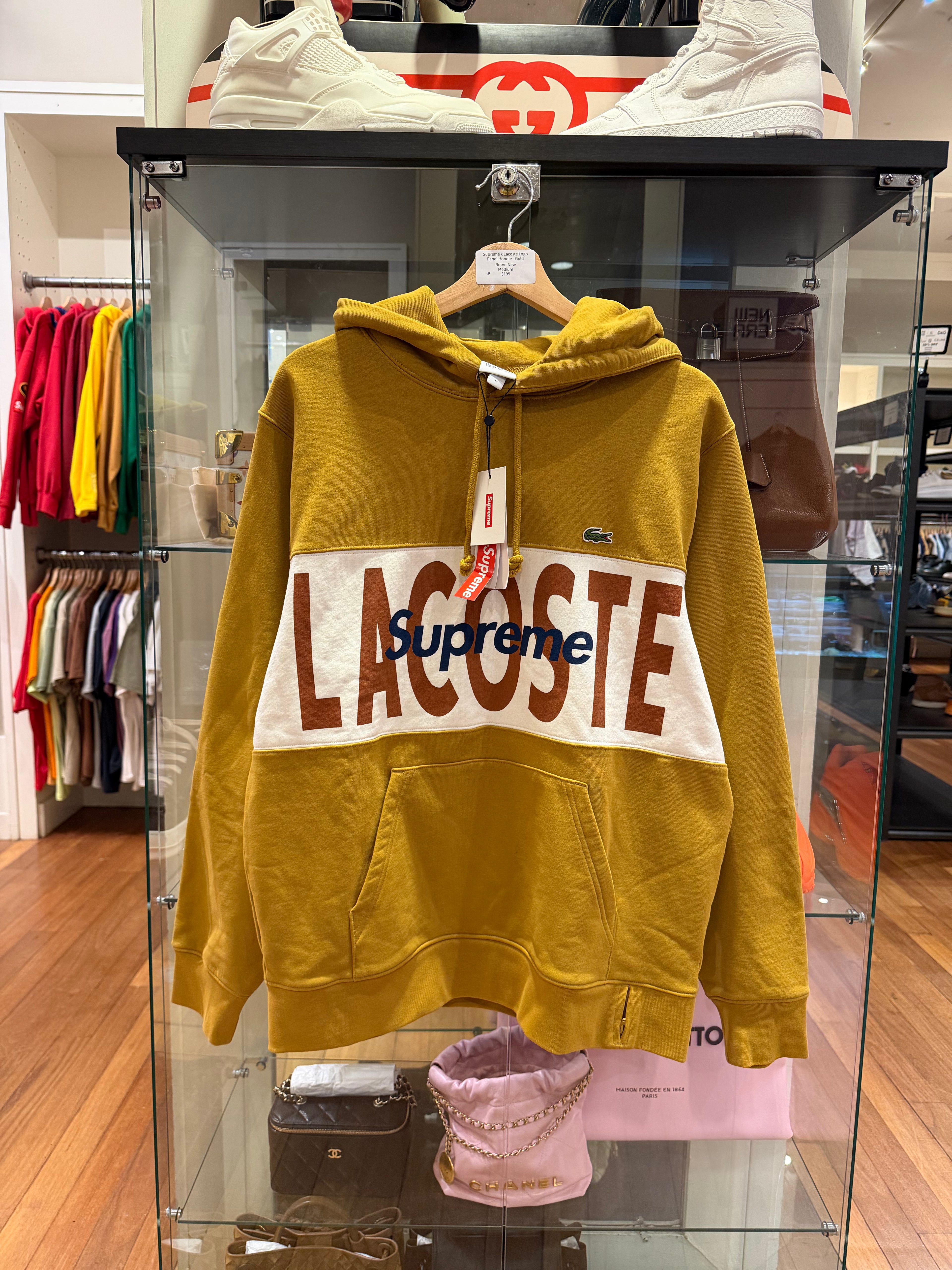 Supreme x Lacoste Logo Panel Hoodie - Gold