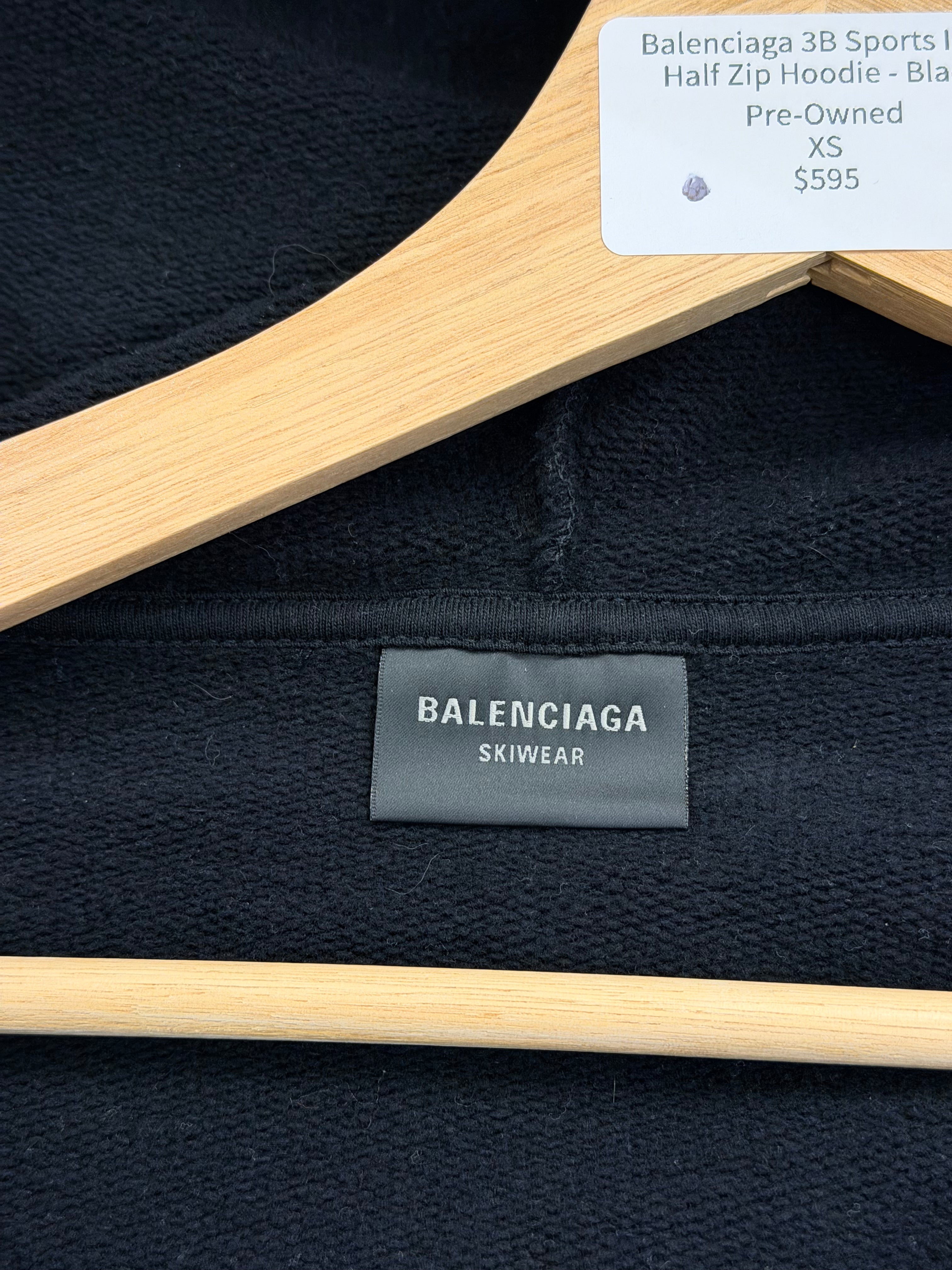 Balenciaga 3B Sports Icon Half Zip Hoodie - Black