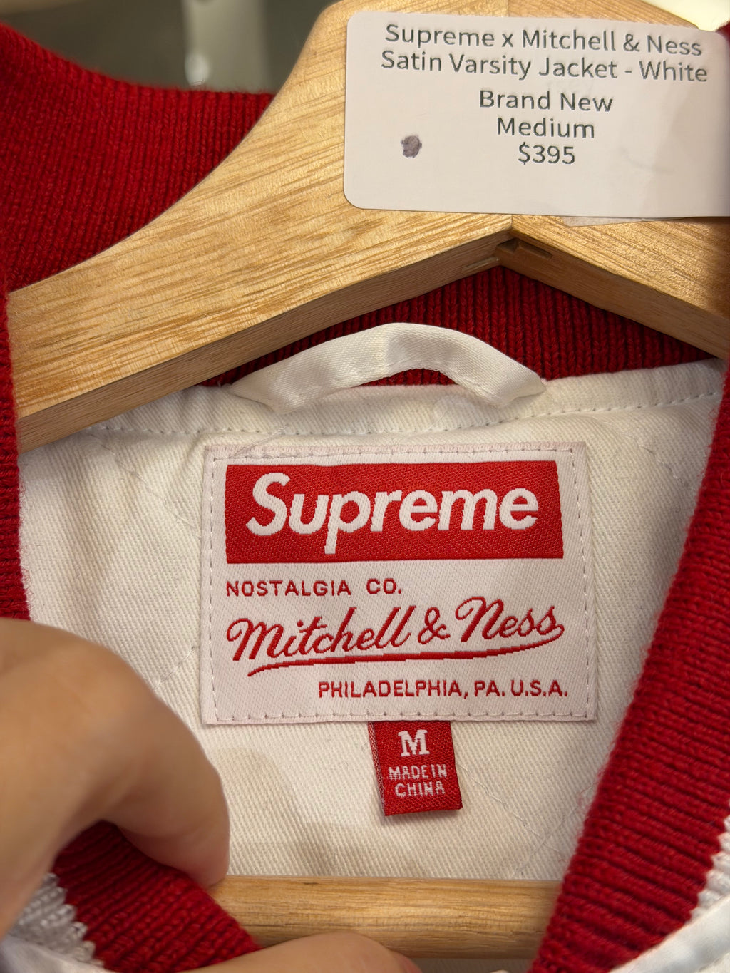 Supreme x Mitchell & Ness Satin Varsity Jacket - White