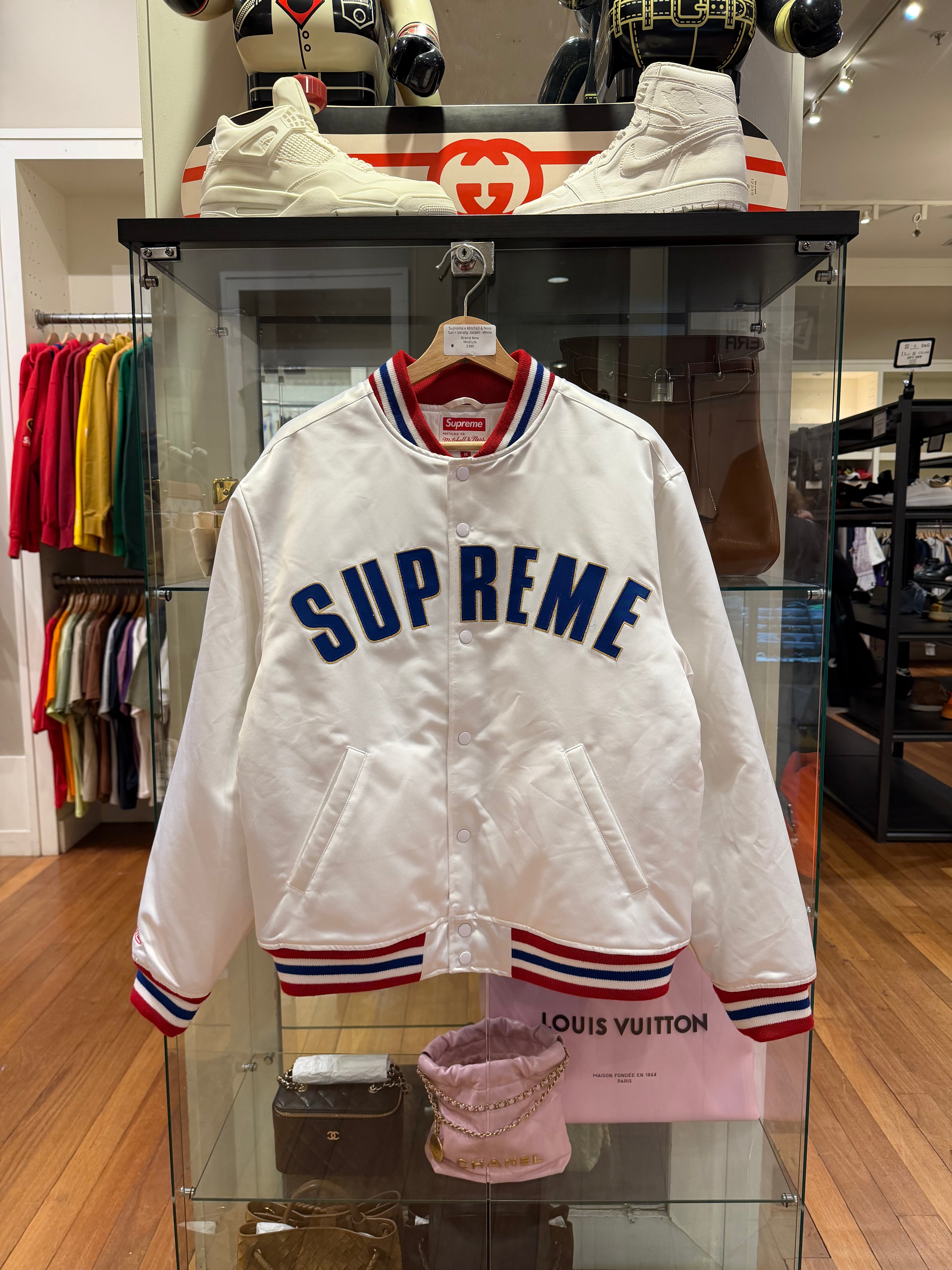 Supreme x Mitchell & Ness Satin Varsity Jacket - White
