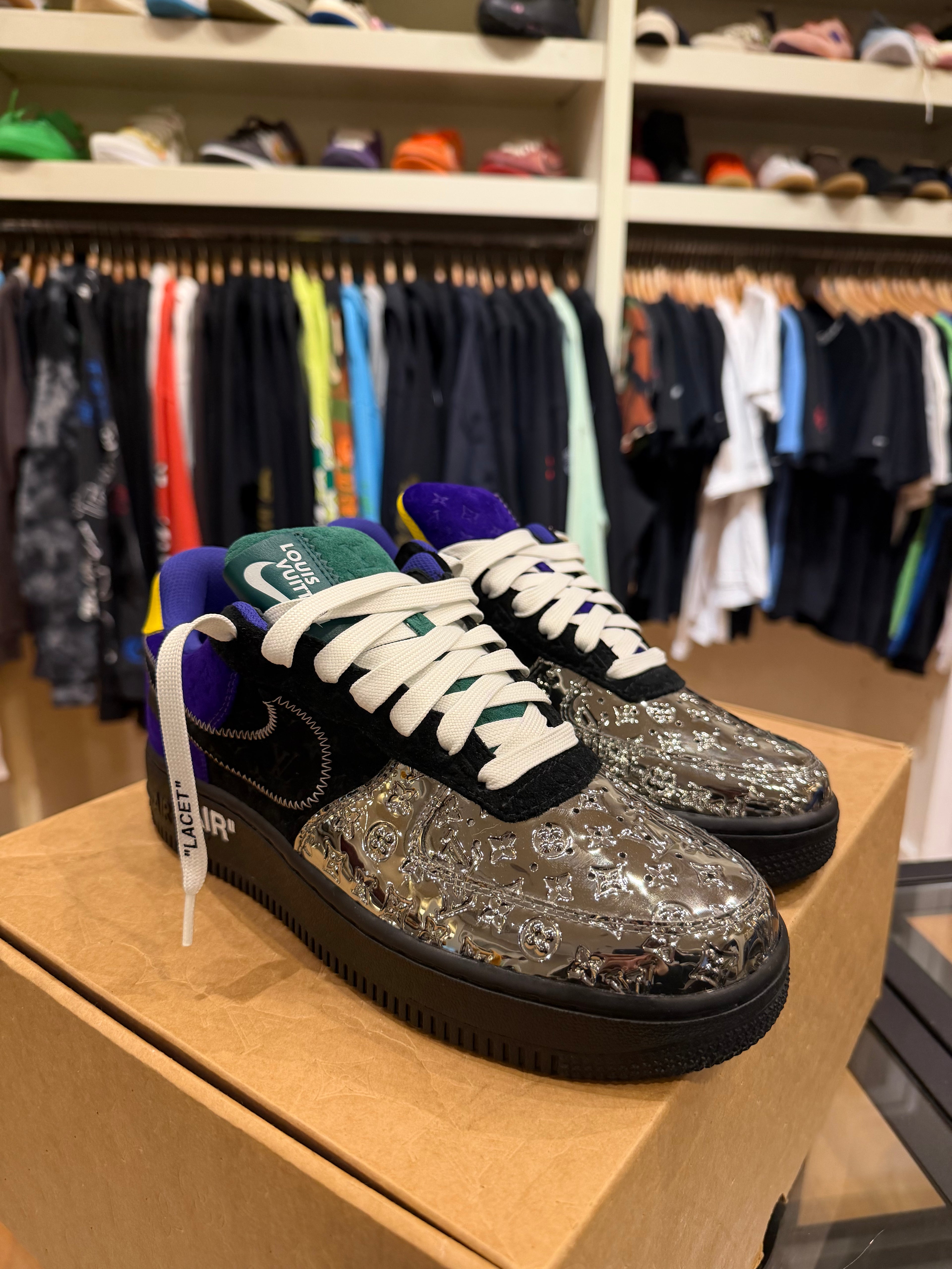 Louis Vuitton x Nike Air Force 1 Low “Purple Dusk / Metallic Silver / Patchwork