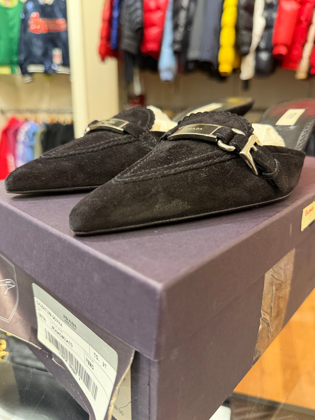 Prada Pointed Toe Suede Heels - Black
