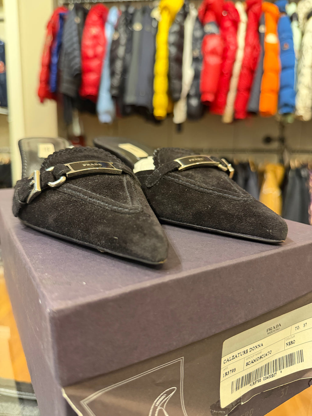 Prada Pointed Toe Suede Heels - Black