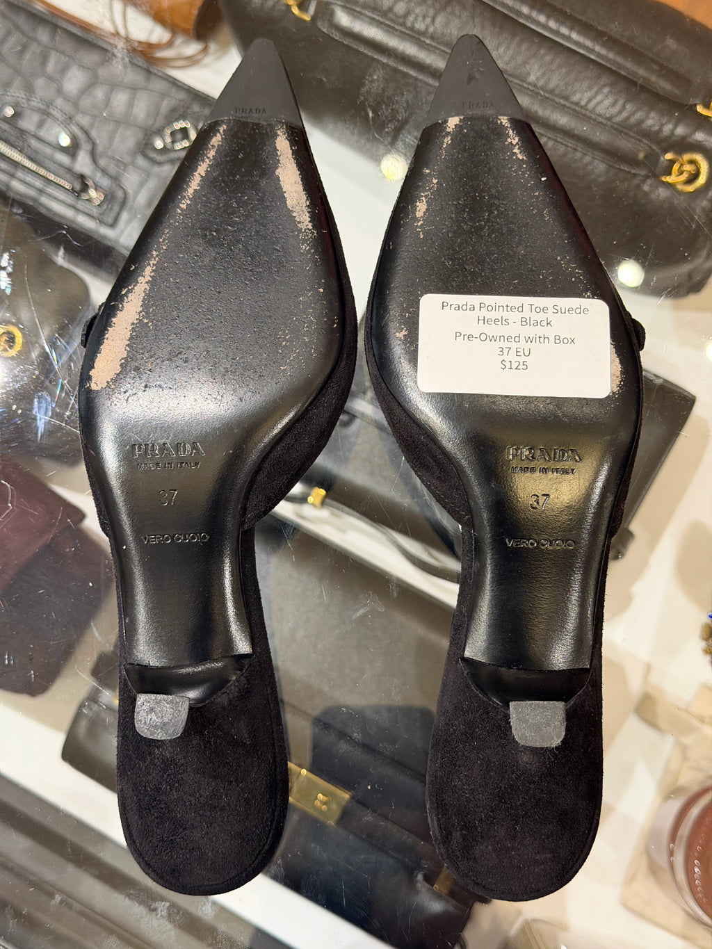 Prada Pointed Toe Suede Heels - Black