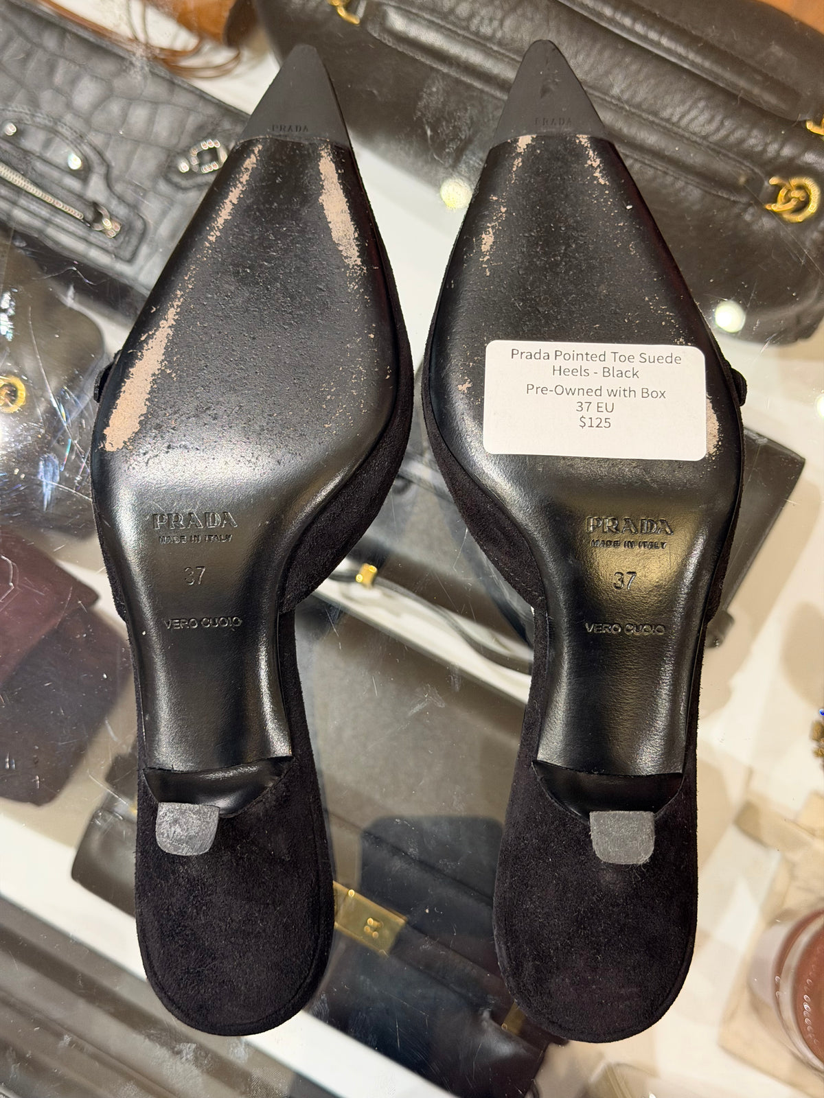 Prada Pointed Toe Suede Heels - Black