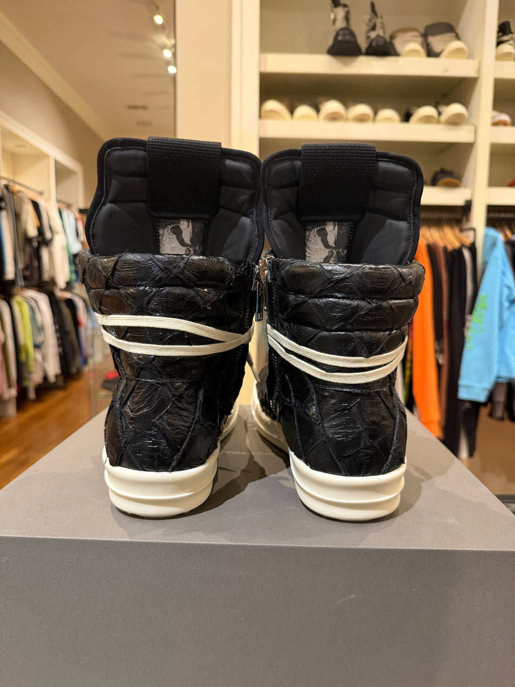 Rick Owens Pirarucu Skin GeoBasket Sneakers - Black/Milk