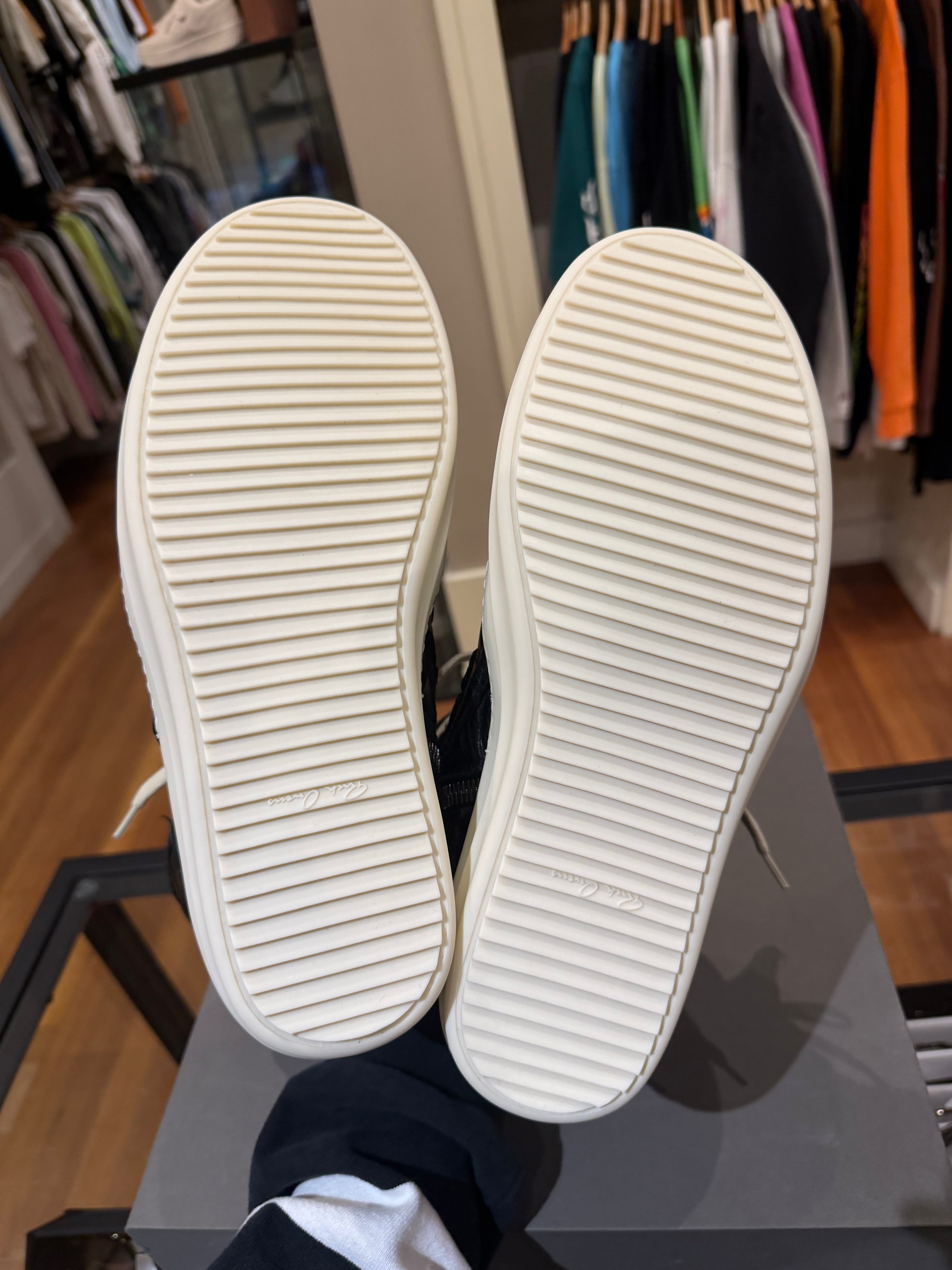 Rick Owens Pirarucu Skin GeoBasket Sneakers - Black/Milk