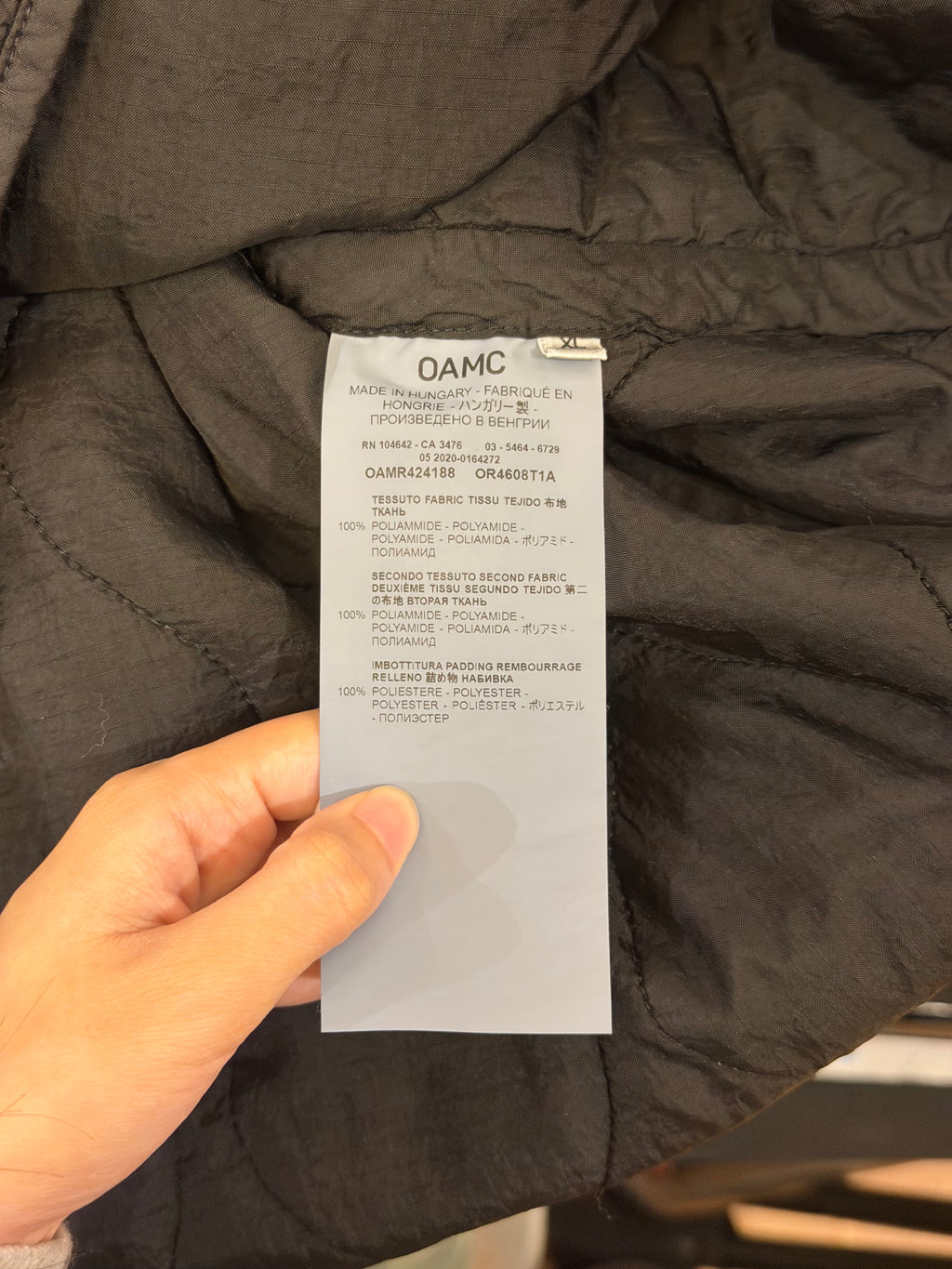 OAMC Quilted Liner Jacket -Black